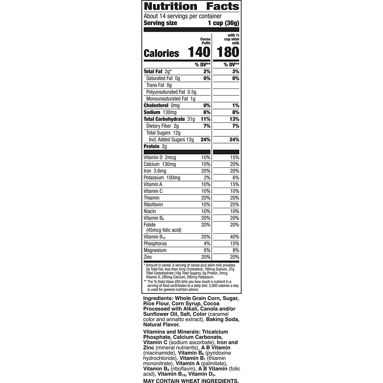 Cocoa Puffs Chocolate Breakfast Cereal Whole Grains 18.1 oz