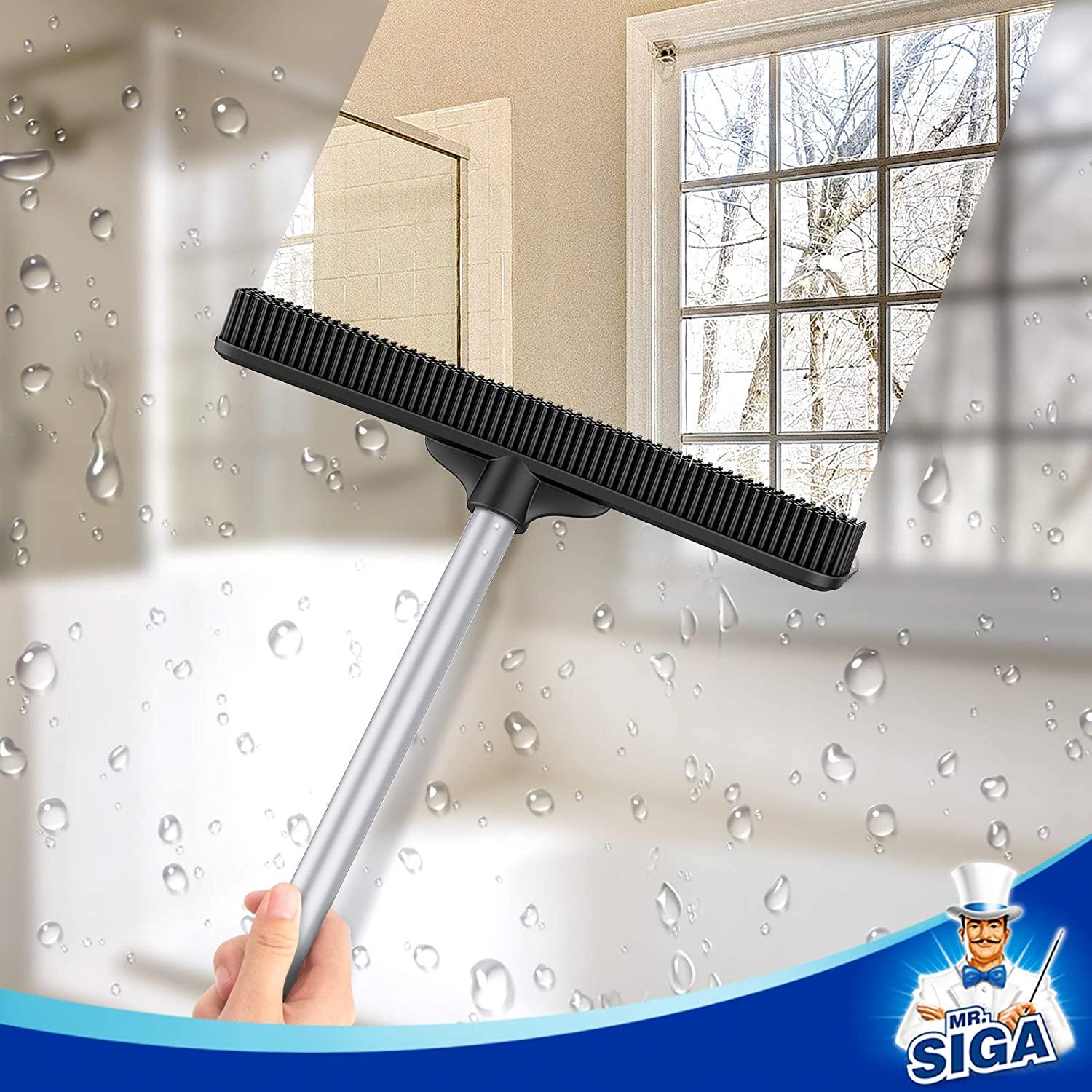 MR.Siga Floor Scrub Brush with Long Handle, 2 in 1 Floor Scrubber and  Squeegee for Cleaning Bathroom 
