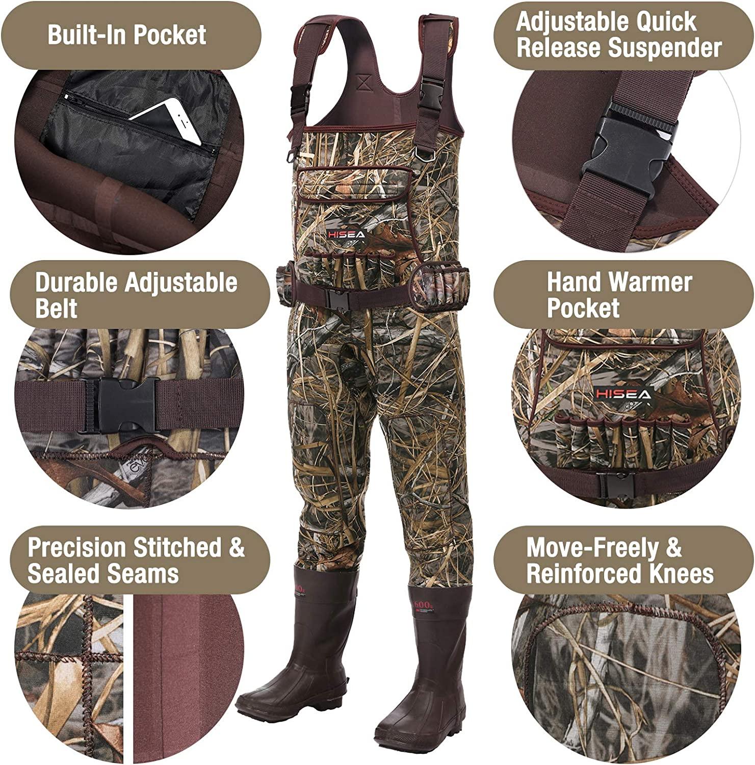 HISEA Chest Waders Neoprene Duck Hunting Waders for Men with 600G Insulated Boot Waterproof Camo