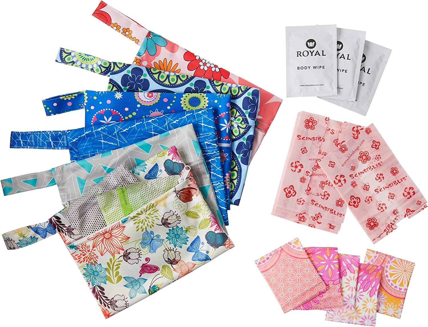 Girls First Period Kit for School Sanitary Pads, Wipes, Panty Liners