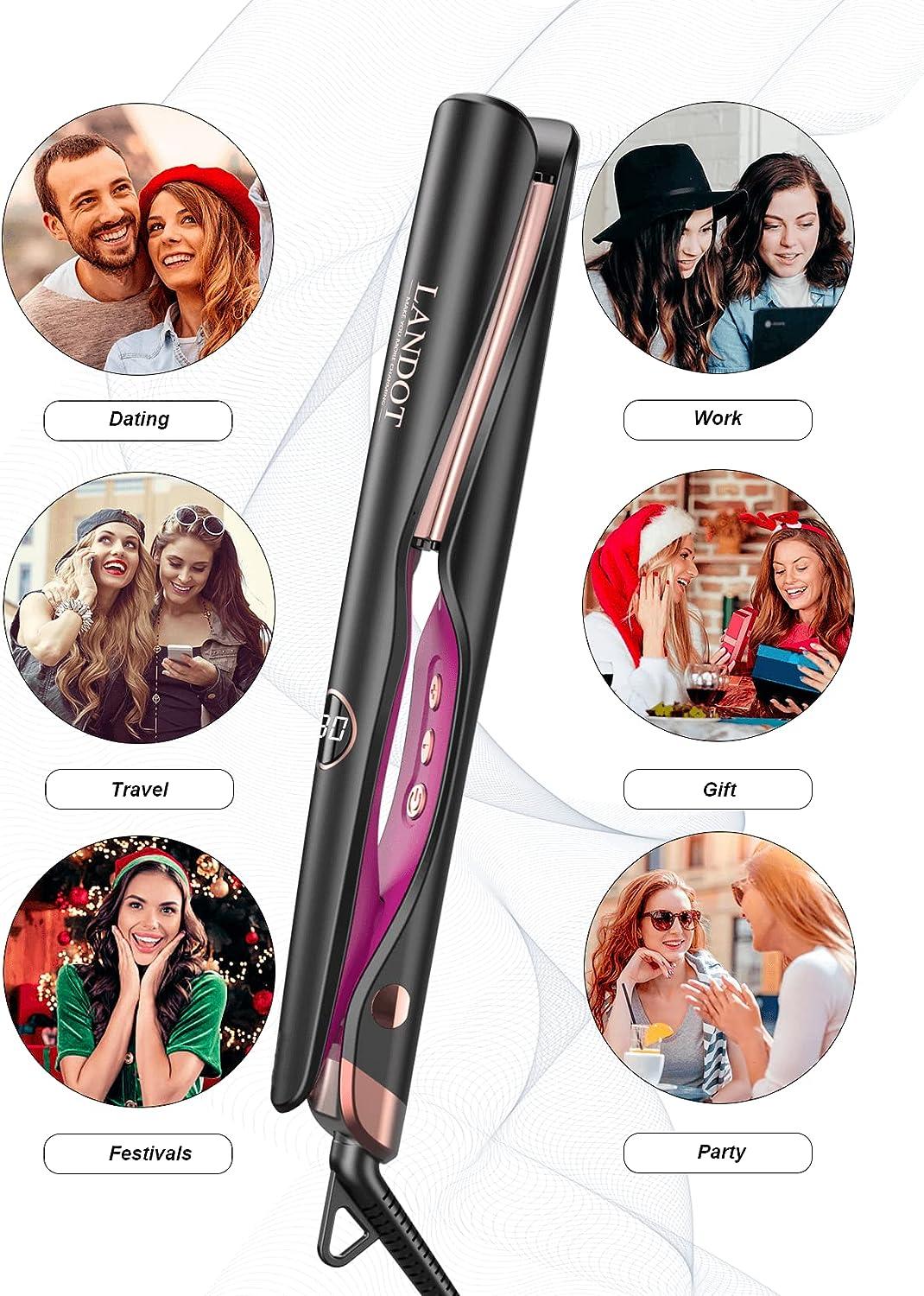 LANDOT Hair Straightener and Curler 2 in 1, Twist Flat Iron Curling