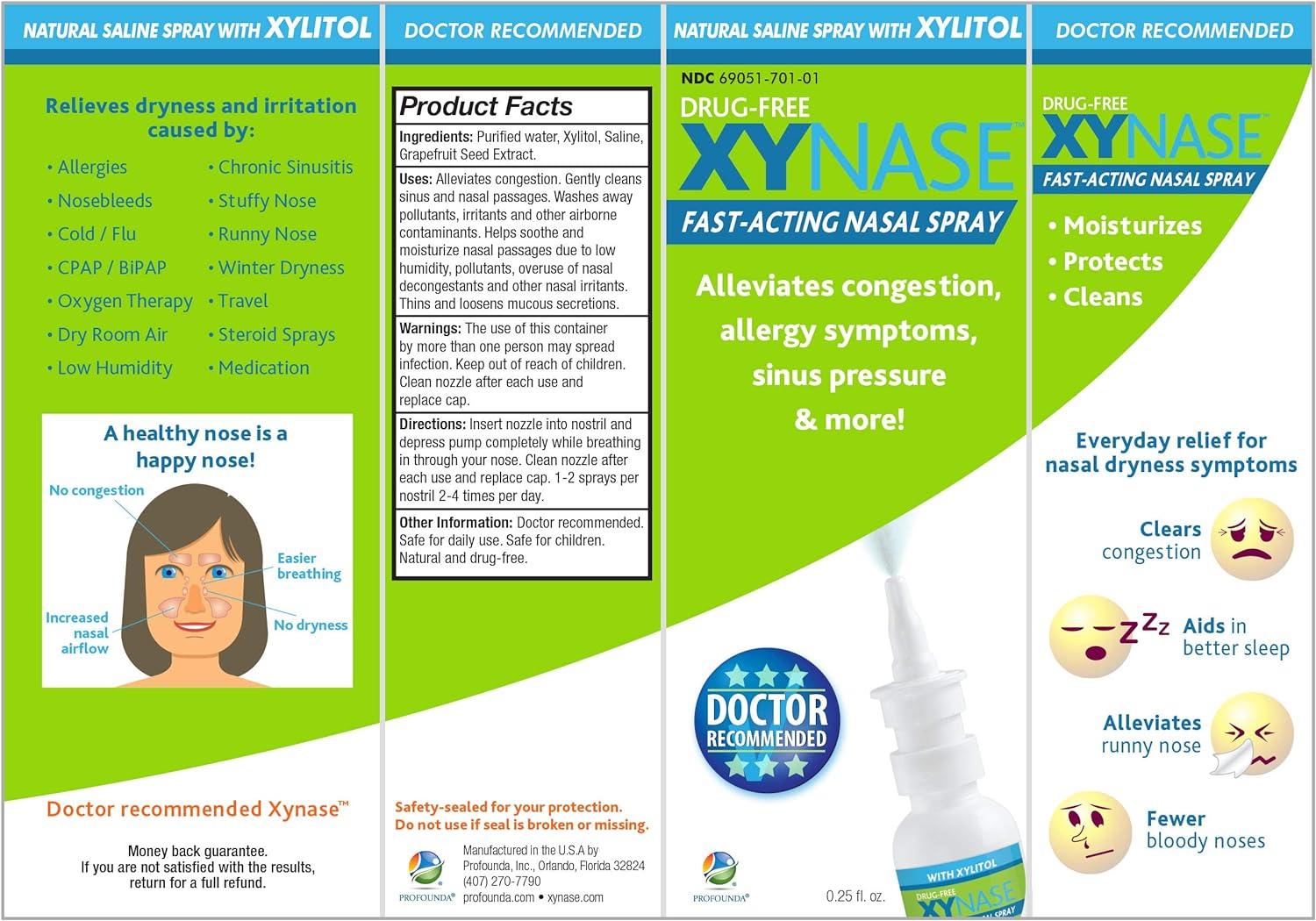Xynase Natural Saline Nasal Spray with Xylitol Relieves Nasal