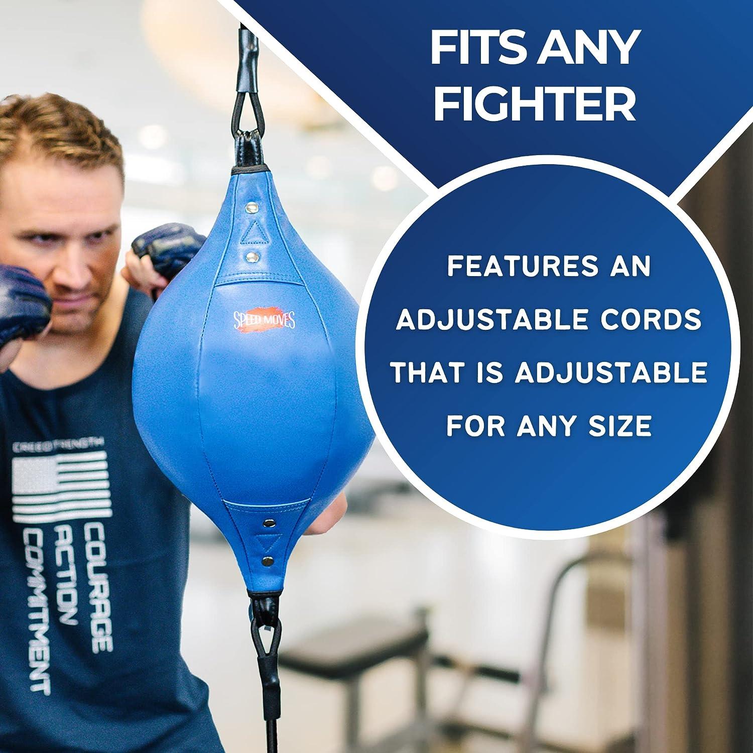 Blue PU Leather Double End Bag for Boxing Fully Adjustable Cords Quiet Punch Doorway