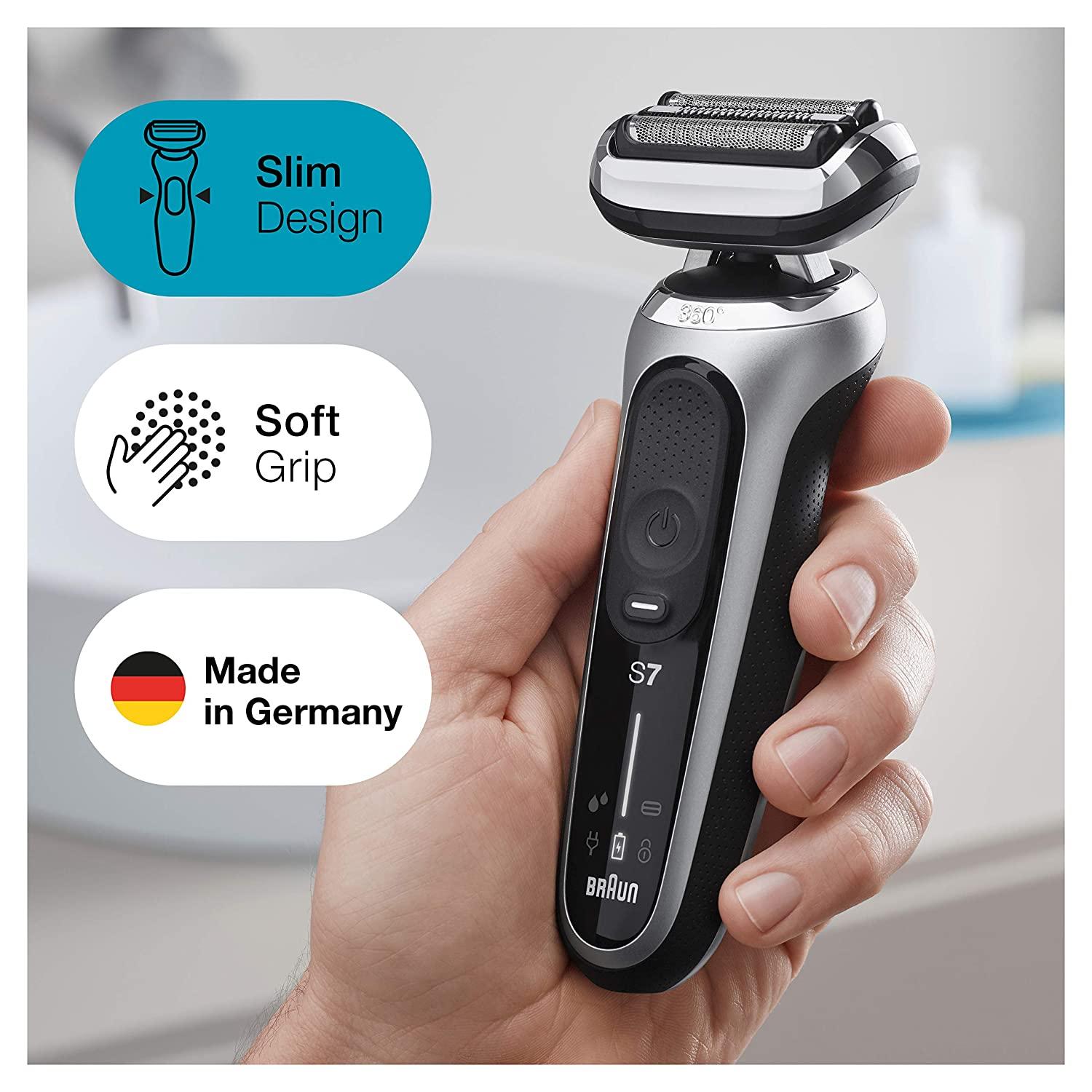Braun Electric Razor for Men, Waterproof Foil Shaver, Series 7 7027cs, Wet  & Dry Shave, With Beard Trimmer, Rechargeable, Charging Stand and Travel  Case Included, Silver