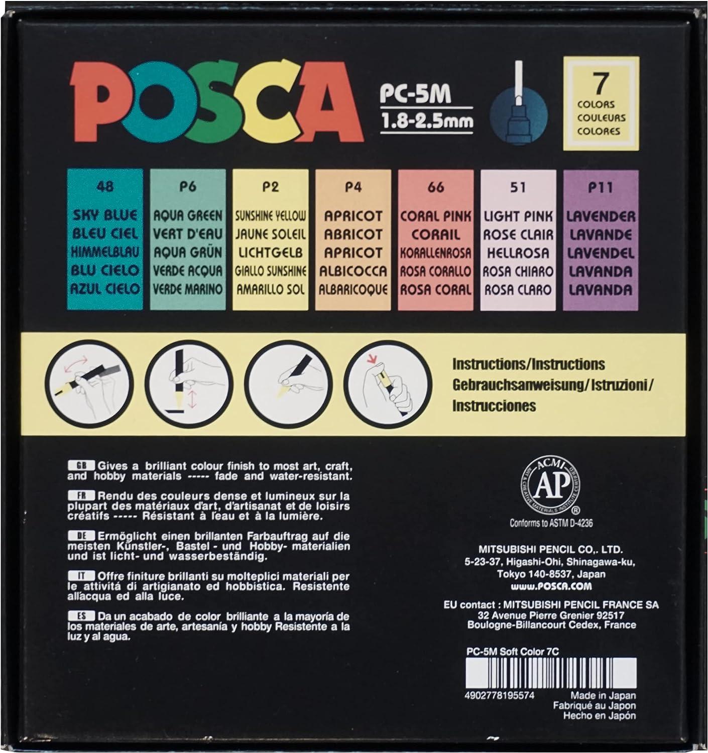 POSCA Paint Marker Pastel 7-Color PC-5M Medium
