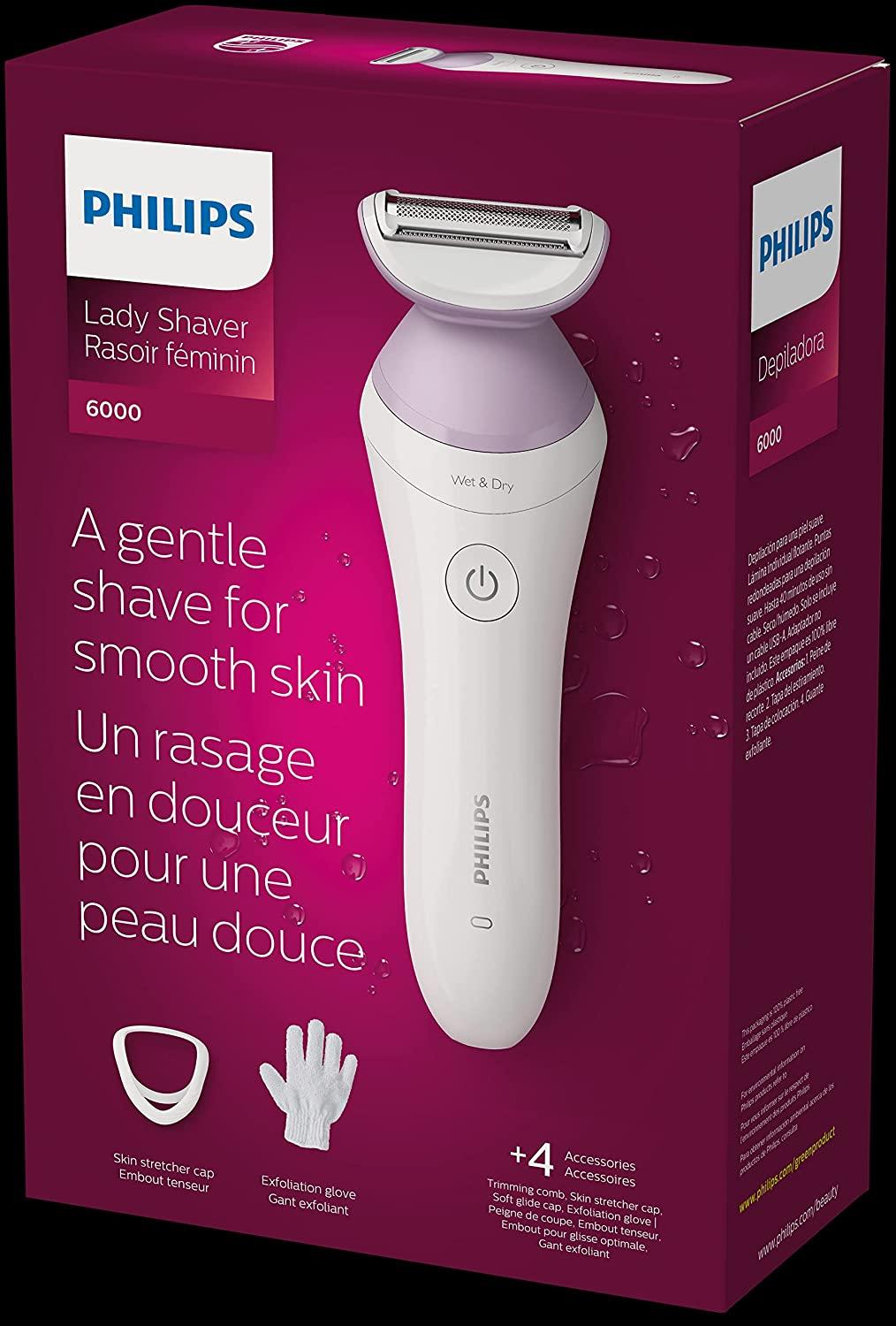 Philips Beauty Lady Electric Shaver Series 6000, Cordless with 4 Accessories, BRL136/00, White
