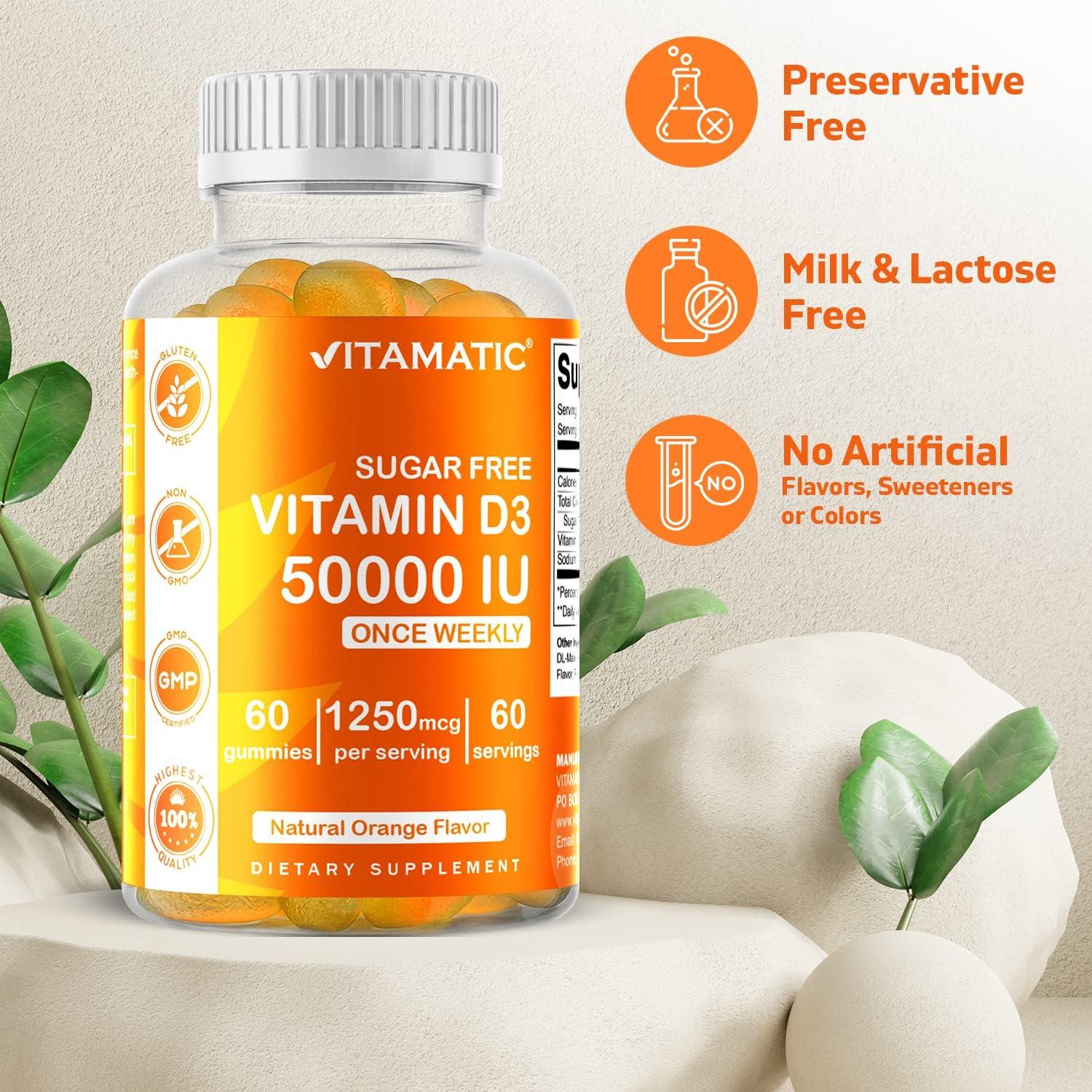 Vitamatic Sugar Free Vitamin D3 50,000 IU Weekly Gummies 60 Pectin