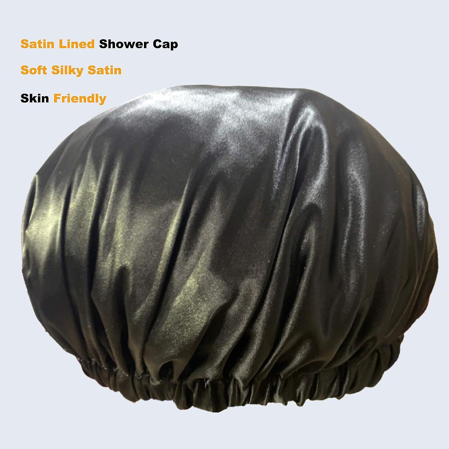 Double Layer Satin Lined Shower Cap Waterproof Extra Large Golden