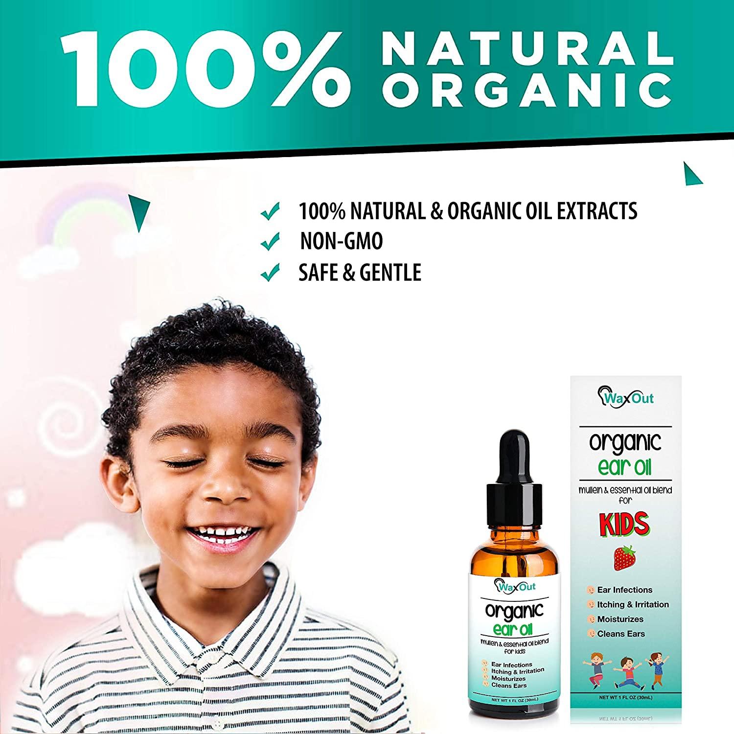 Kids Natural Mullein Ear Wax Removal Oil with Strawberry Pain Relief Drops Earwax Softener
