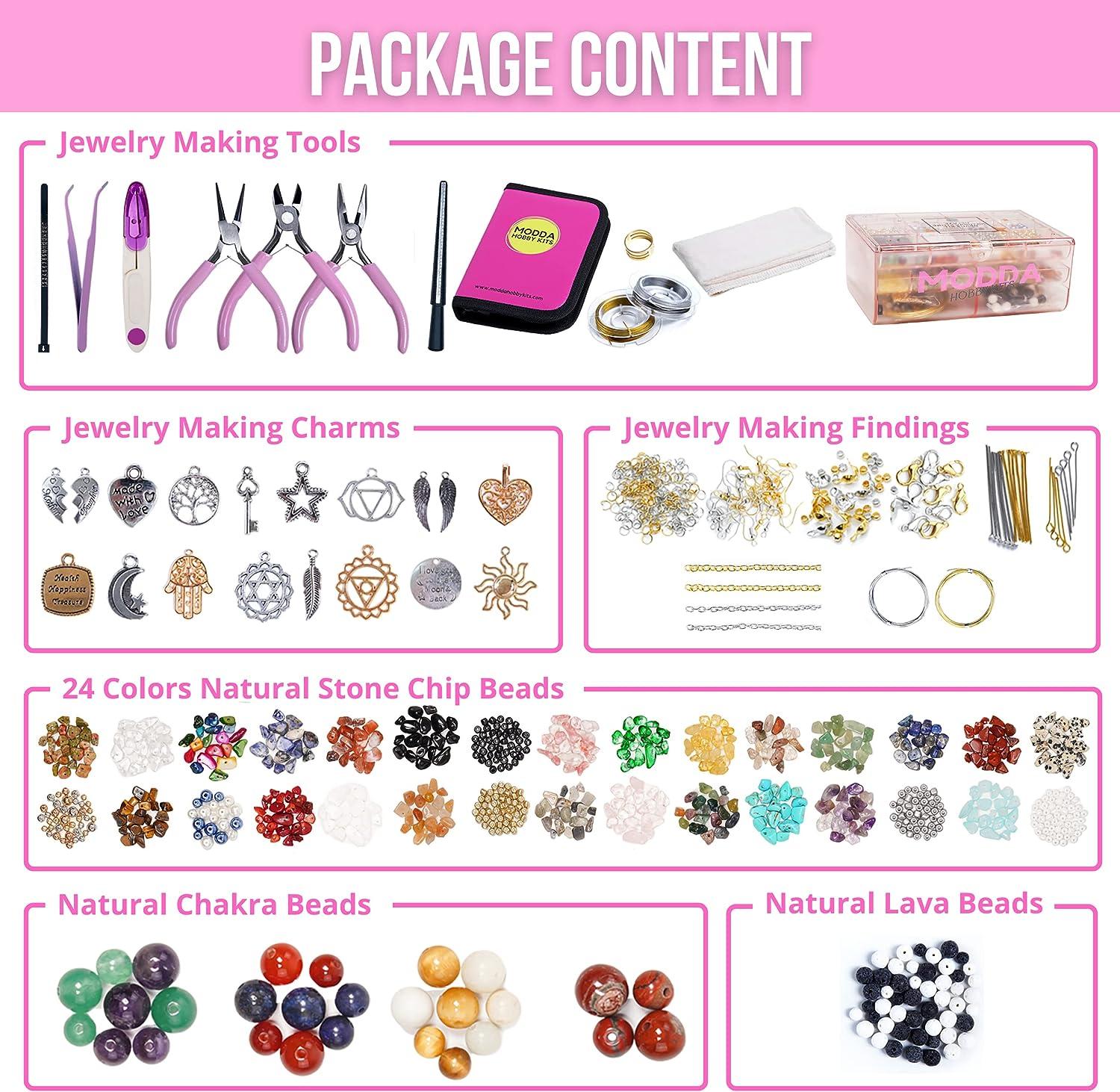 MODDA Natural Stone Jewelry Making Kit with Video Course Includes Crystal  Lava Chakra Beads Necklace Bracelet Earrings Ring Supplies Crafts for  Adults Beginners Gift for Teens Girls Women NATURAL STONES KIT w