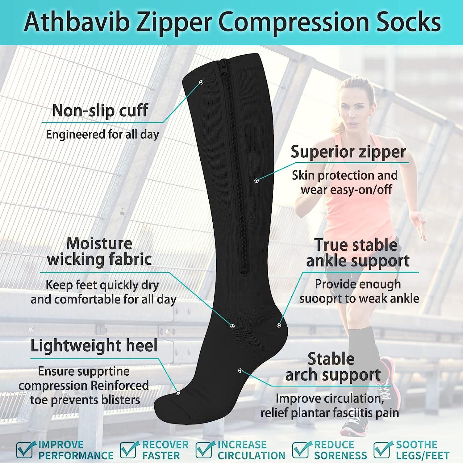 2 Pairs Zipper Compression Socks, 15-20 mmHg Closed Toe Compression Stocking  with Zipper for Women and Men Multicolor Small-Medium