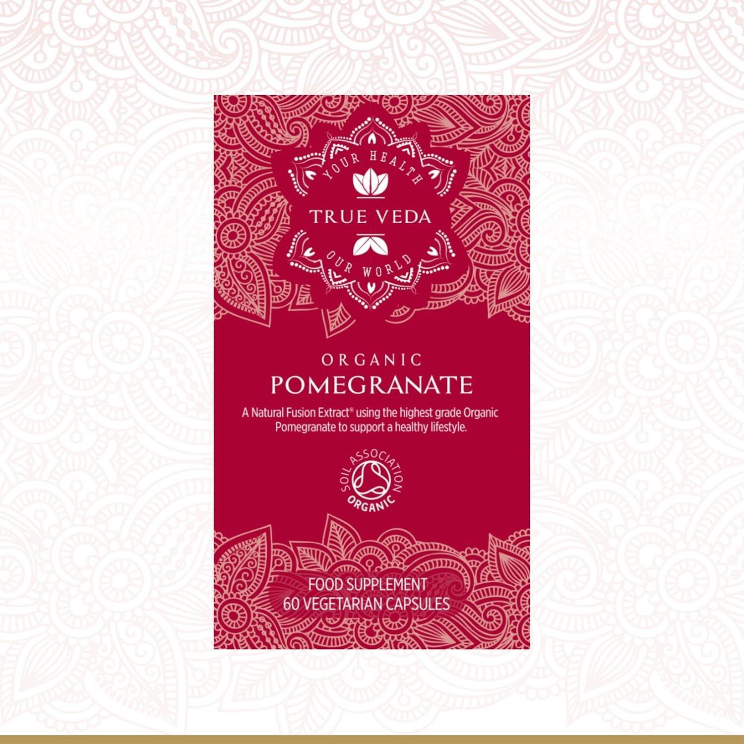 Certified Organic Pomegranate Capsules - Vegan Ayurvedic Supplements | 60 Easy Swallow Tablets | Made In The UK | Buy Now With Express International Delivery