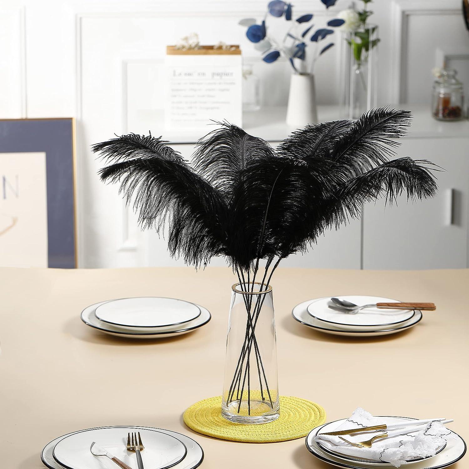 Ballinger 24pcs Natural Black Ostrich Feathers 10-12inch (25-30cm) for Wedding Party Centerpieces,Flower Arrangement and Home Decoration.