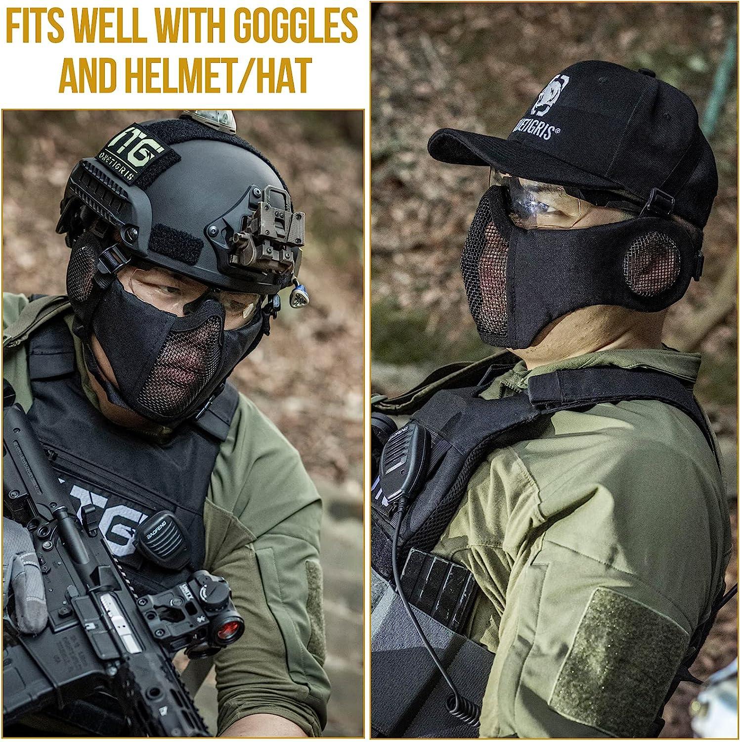 6" Foldable Half Face Airsoft Mesh Mask with Ear Protection