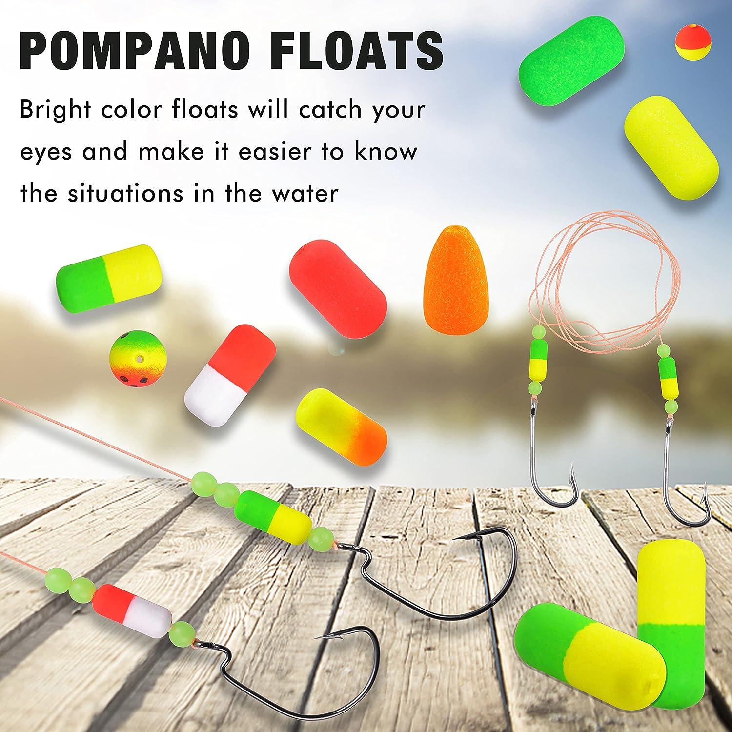 SILANON Pompano Rigs Floats Beads Kit,Foam Snell Fishing Floats Bobbers for  Surf Fishing Live Bait Walleye Rig Making Accessories Bullet Cylinder Float  for Trout Catfish 138pcs/box