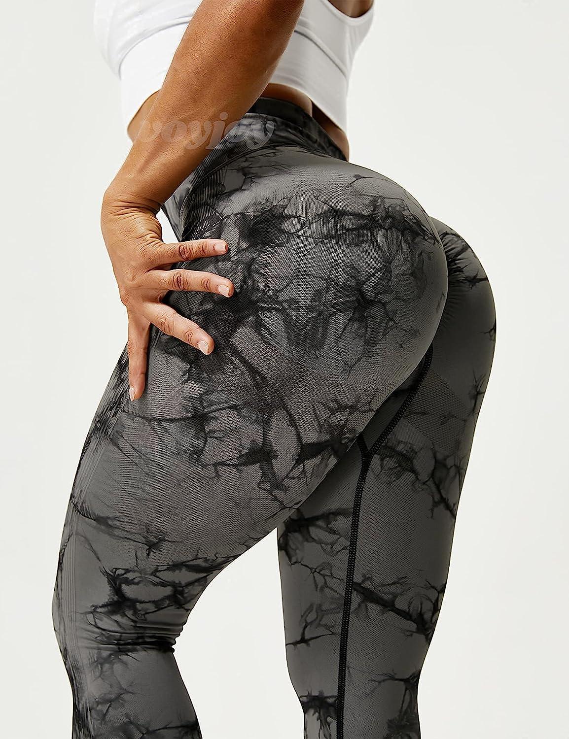 VOYJOY Tie Dye Seamless Leggings for Women High Waist Yoga Pants, Scrunch  Butt Lifting Elastic Tights Black Gray Medium