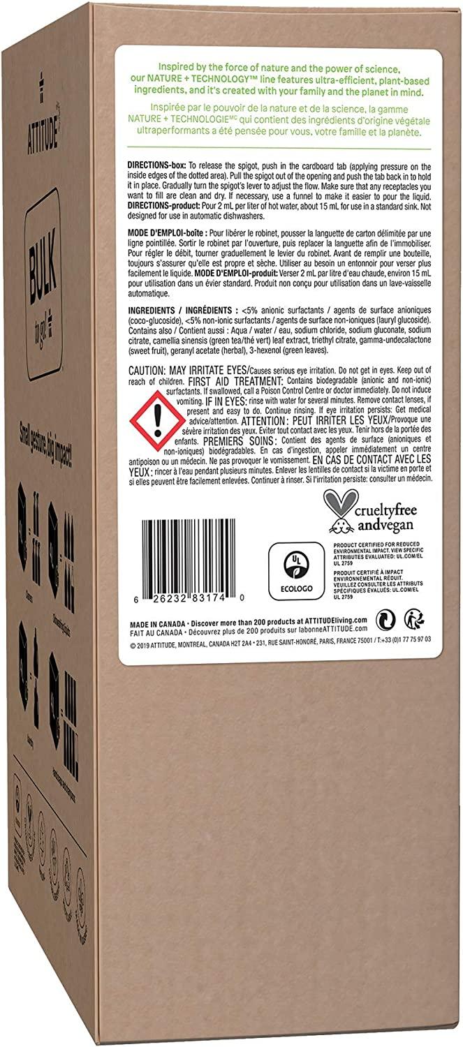 ATTITUDE Dish Detergent, Bulk Refill Format, Plant and MineralBased Effective Dishwashing