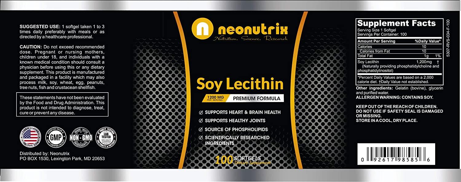 Soy Lecithin Capsules 1200mg (One a Day, 100 Softgels) Immune Support