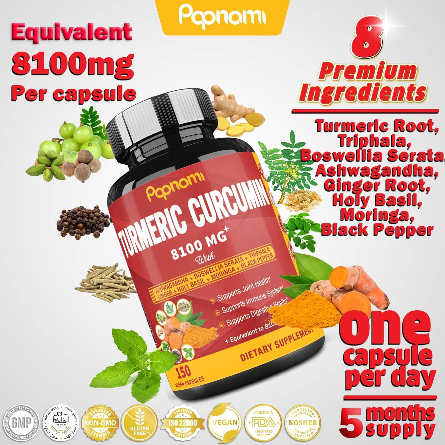 Turmeric Curcumin Extract Capsules 8100mg 5 Months Supply & Ashwagandha