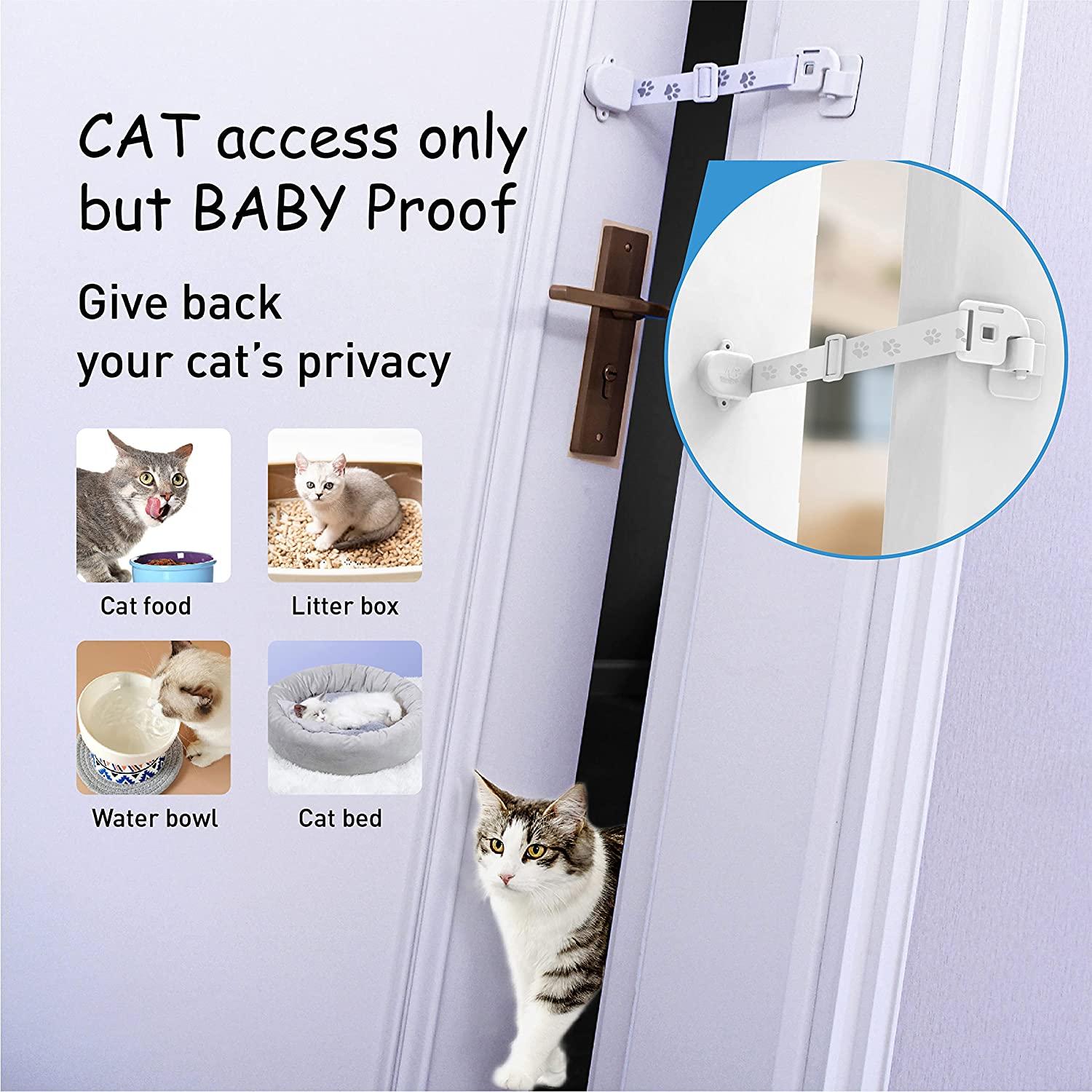 Neobay Child Proof Door Lock with Adjustable Door Strap and Latch. No Need  for Interior Cat Door. Keep Toddler Out of Room with Litter Box While Let  Cat in Easily. Basic