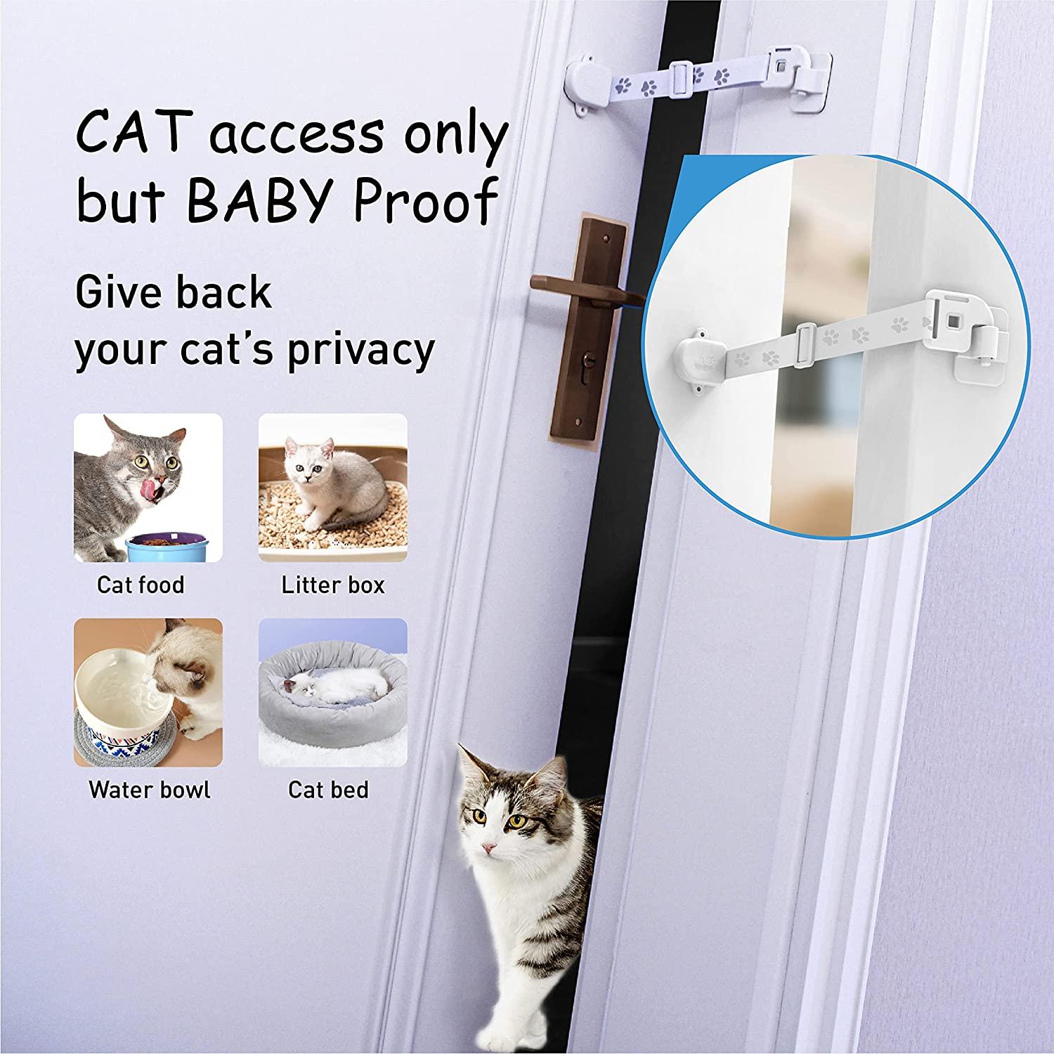 Neobay Child Proof Door Lock with Adjustable Door Strap and Latch. No Need for Interior Cat Door