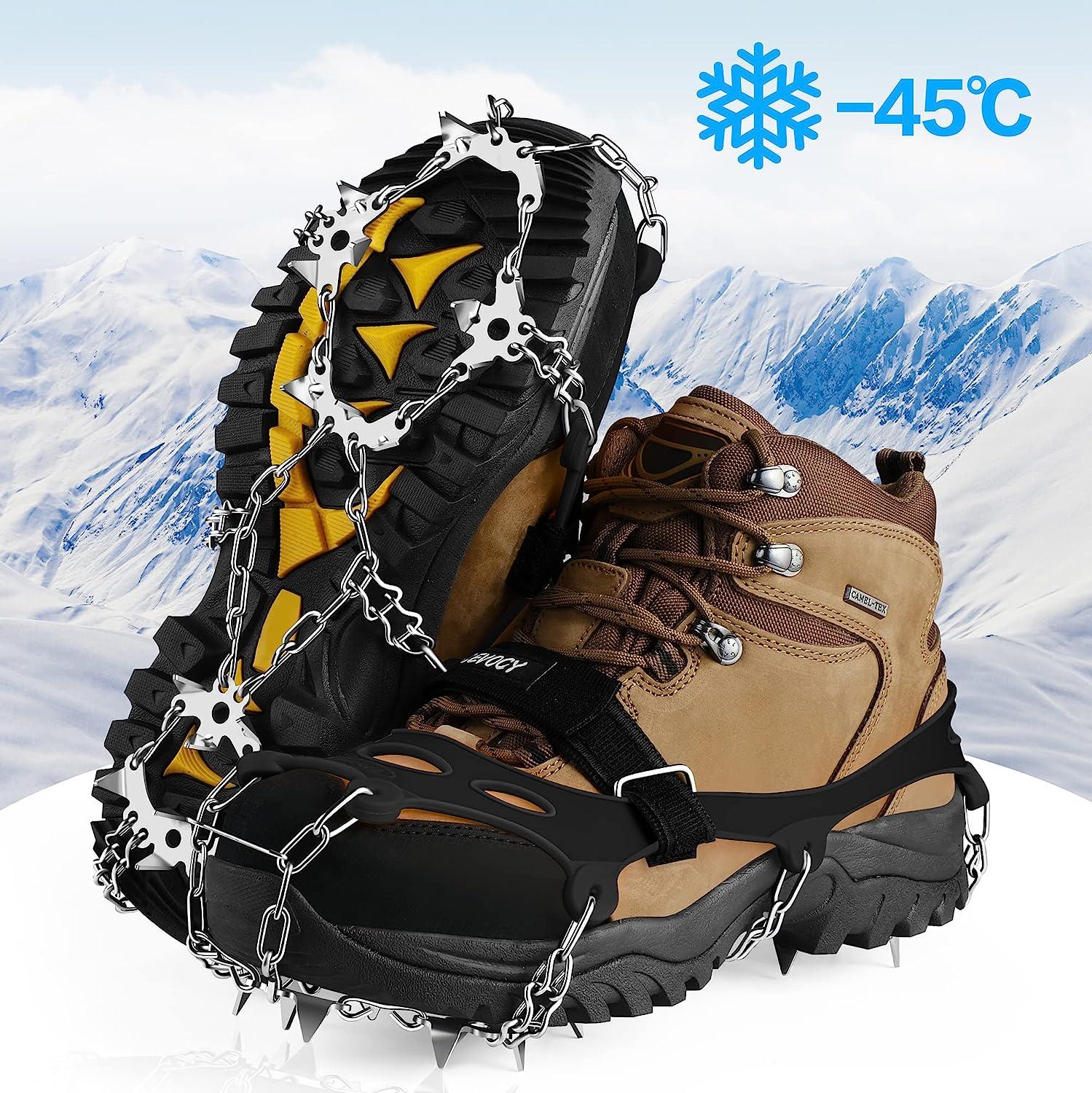 LECEVOCY Crampons, Ice Cleats for Shoes and Boots, 19 Spikes Stainless  Steel Snow Cleats, Boots for Hiking On Ice & Snow Ground, Mountain Medium  Black
