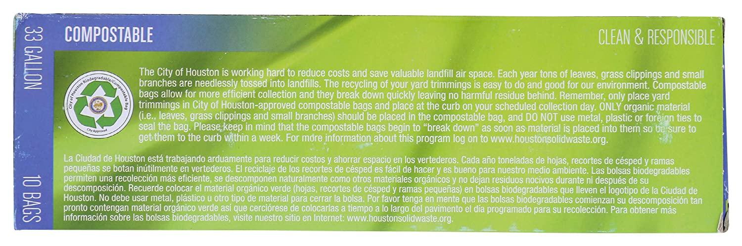 BioBag City Of Houston Compostable Lawn & Leaf Bags, 33 Gallon, 10 Bags 