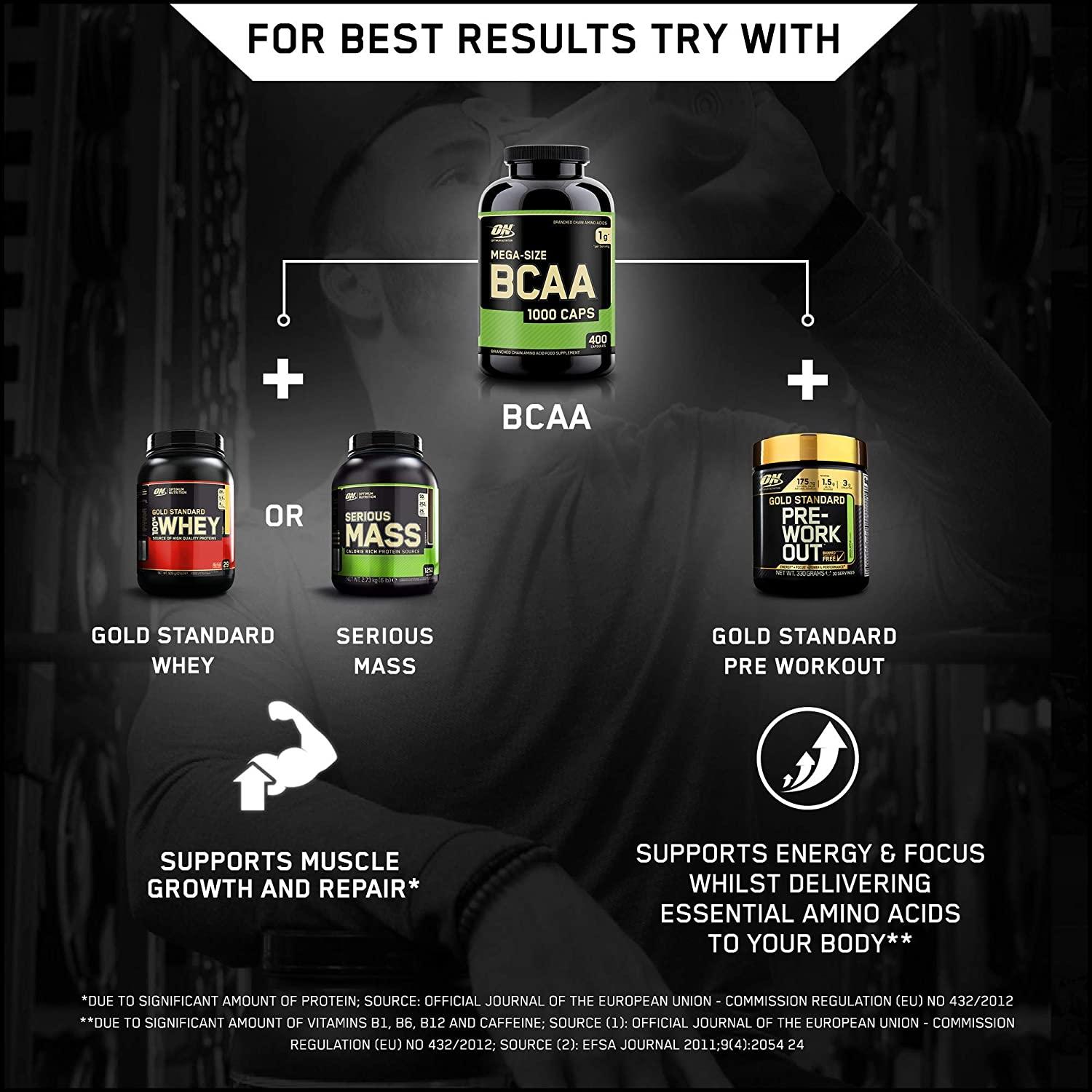 Optimum Nutrition BCAA Capsules 1000mg 400 Count Keto Friendly