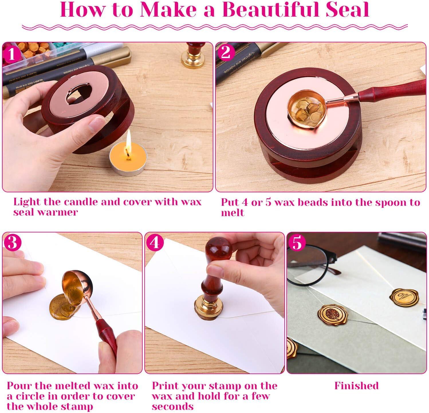 Sealing Wax Paxcoo 312pcs Sealing Wax Kit with Wax Seal Beads Wax Seal  Warmer Wax Spoon and Tealight Candles for Wax Stamp Letter Sealing Gold