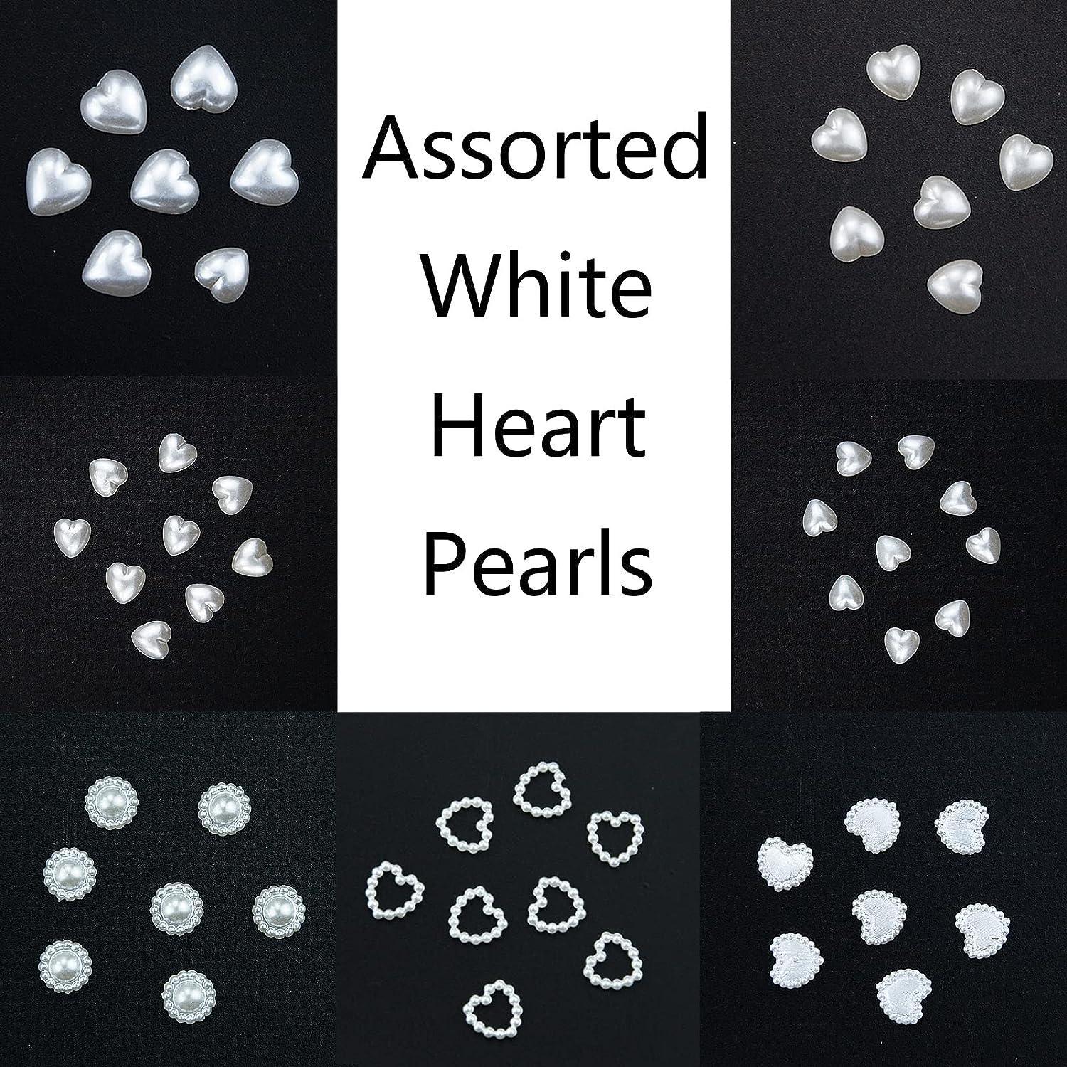 Mixed Hollo Pearls Nail Charms Half Round Pearl Decorations Heart