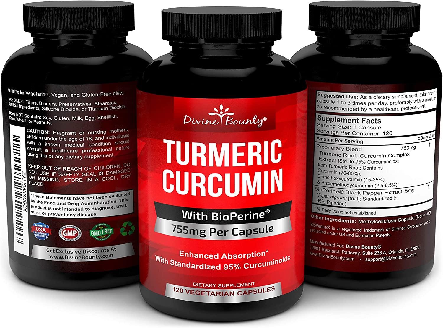 Turmeric Curcumin with BioPerine Black Pepper Extract 755mg/Capsule