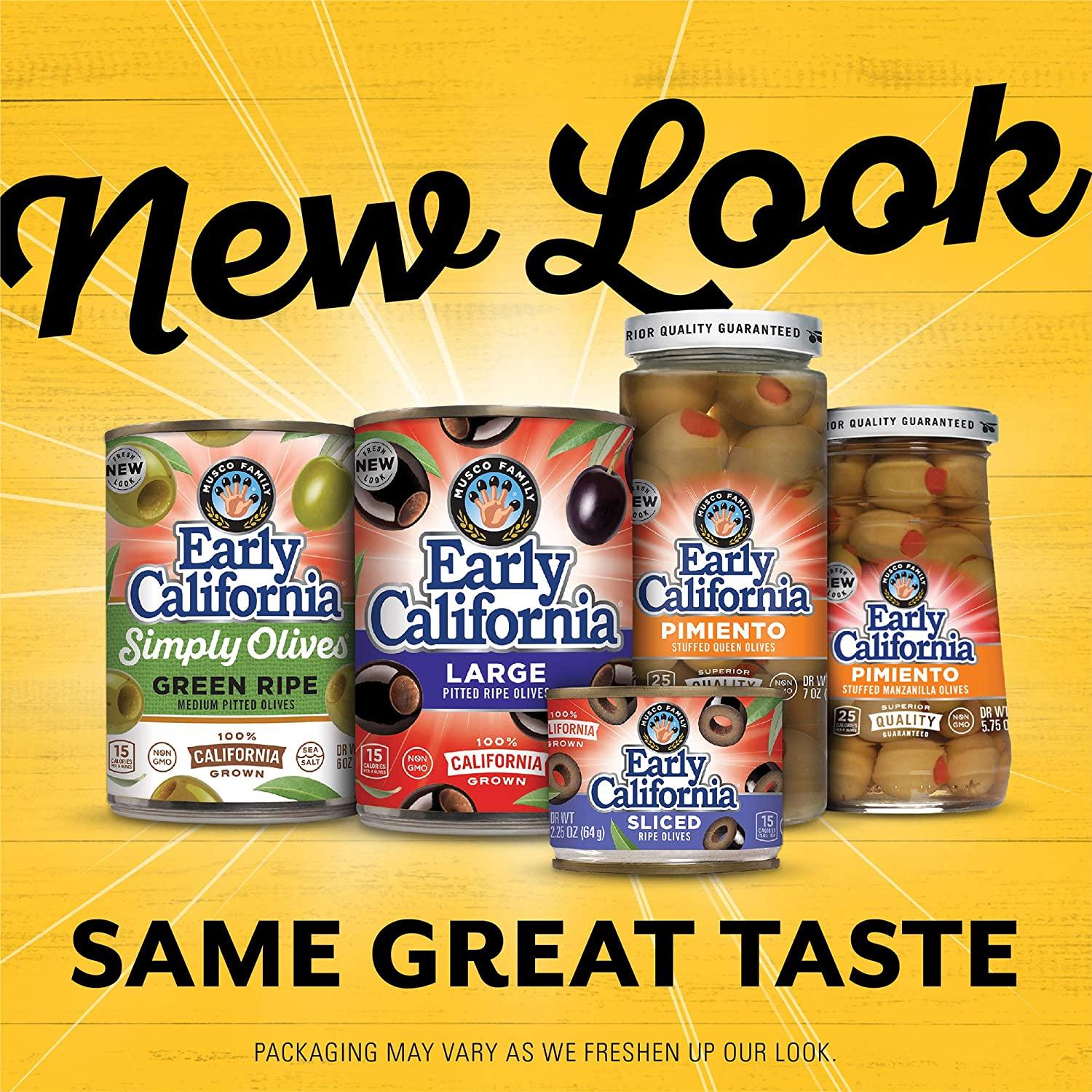 Early California, Ripe Pitted, Large Black Olives, 6 oz, 6Cans Large Black Olives 6 Cans