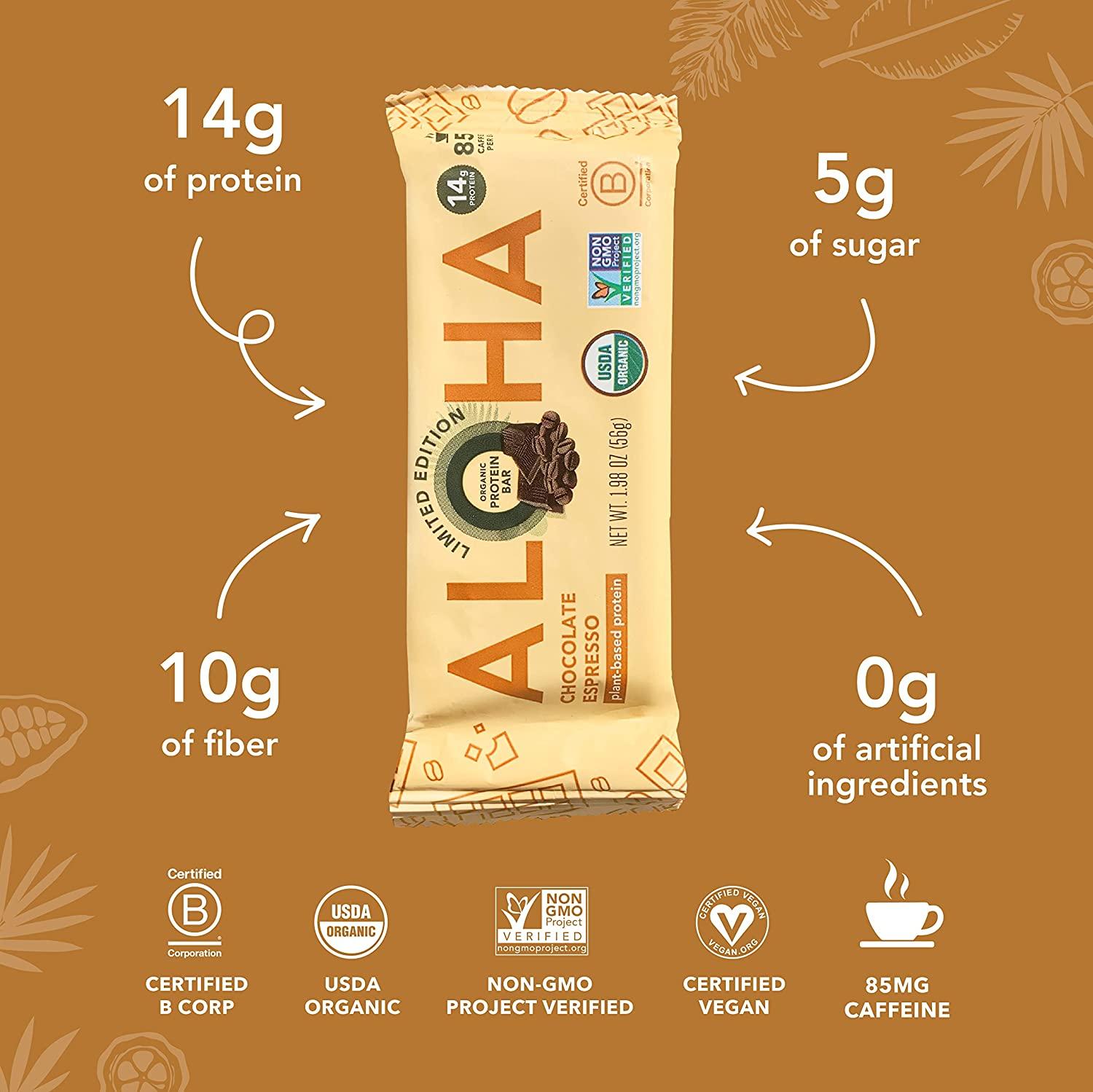 ALOHA Organic Plant Based Protein Bars Chocolate Espresso (85mg