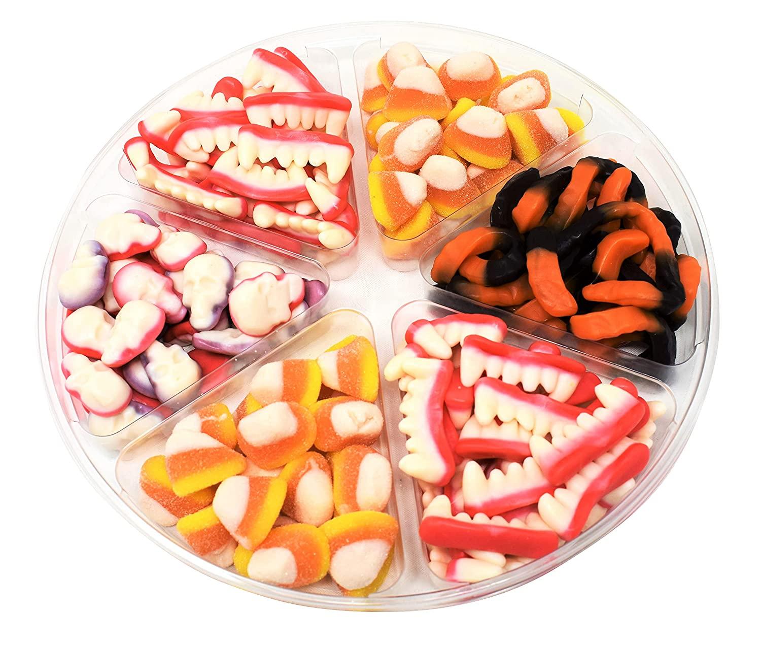 Halloween Gummies Candy Gift Tray, Dracula Teeth, Candy Corn, Worms