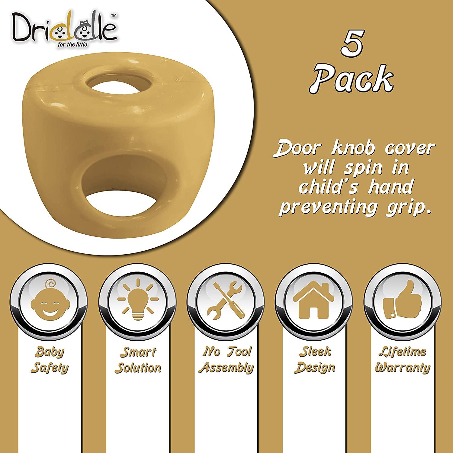 Gold Door Knob Baby Safety Cover 5 Pack Childproof Lock to Prevent Kids from Opening Doors