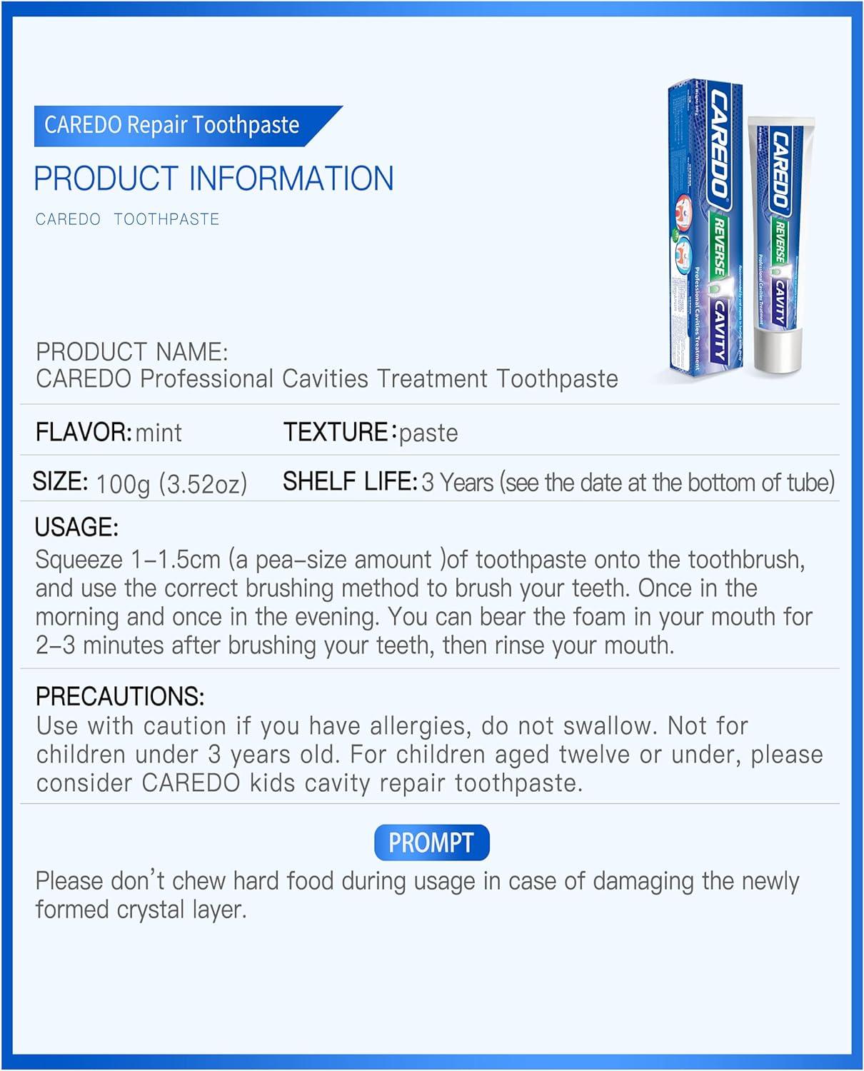 CAREDO Toothpaste Treatment Tooth Decay for Adults The ONLY Toothpaste