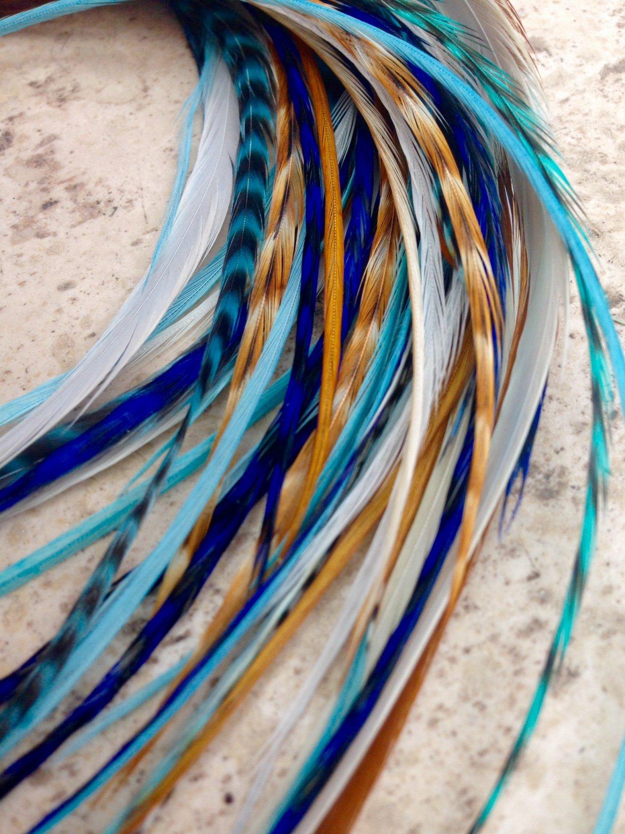 Navajo Collection Genuine 100% Real Bohemian Hair Feather Extensions. Kit  includes 6 individual hair feathers, hook, beads