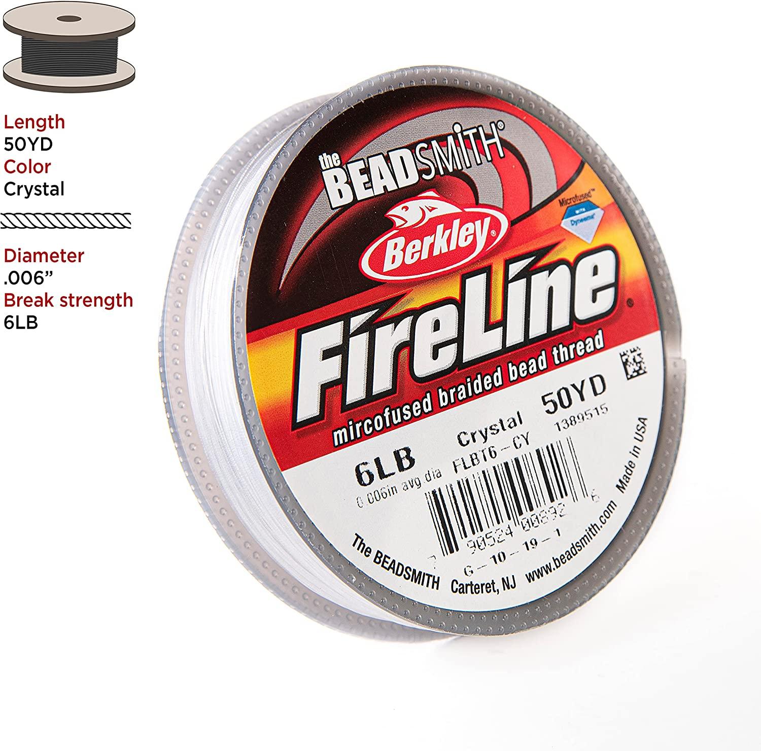 The Beadsmith Fireline by Berkley Micro-Fused Braided Thread 6lb.  Test.006/.15mm Diameter, 50 Yard Spool, Crystal Color Super Strong  Stringing Material for Jewelry Making and Bead Weaving