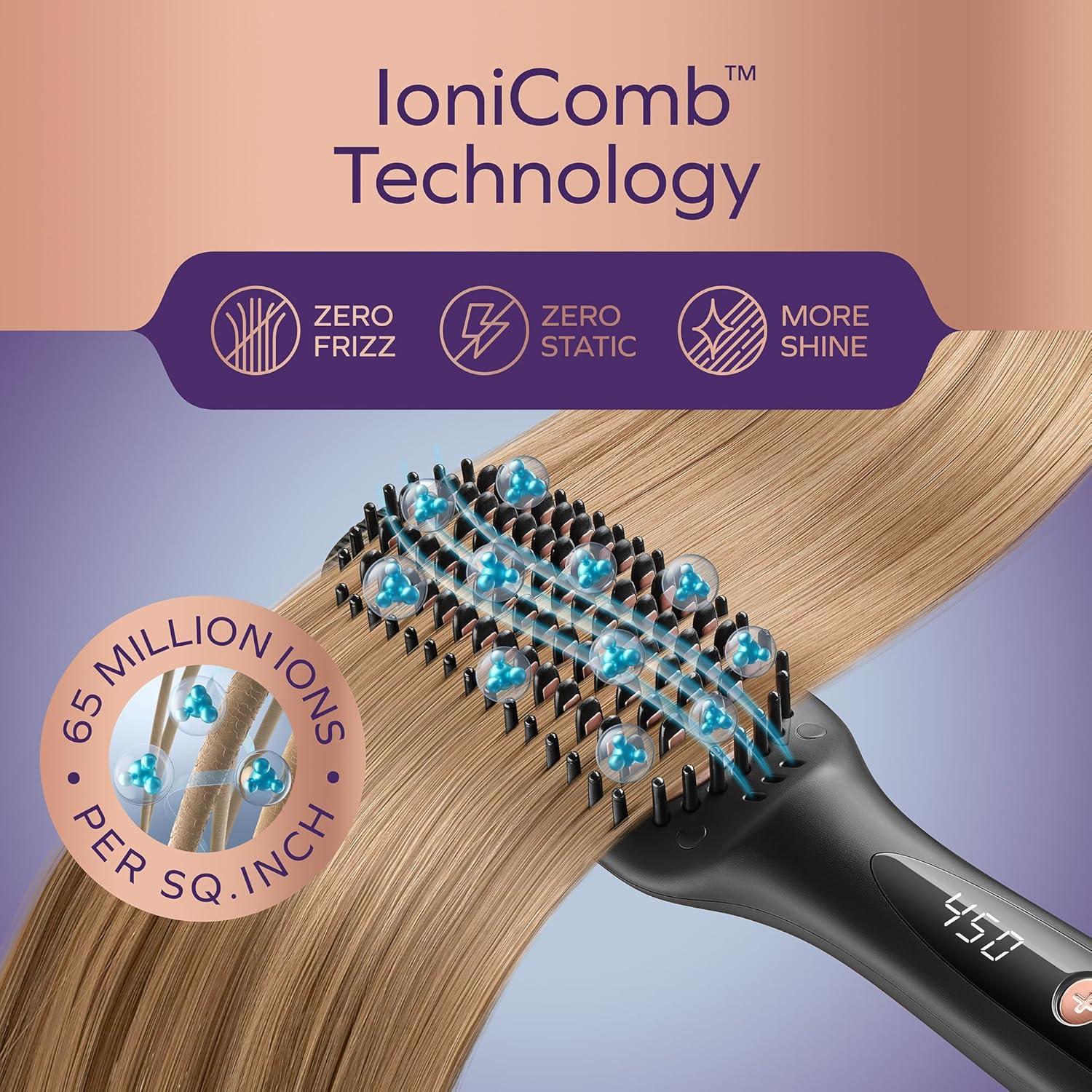 Professional Dual Voltage Hair Straightener Brush Anti-Frizz