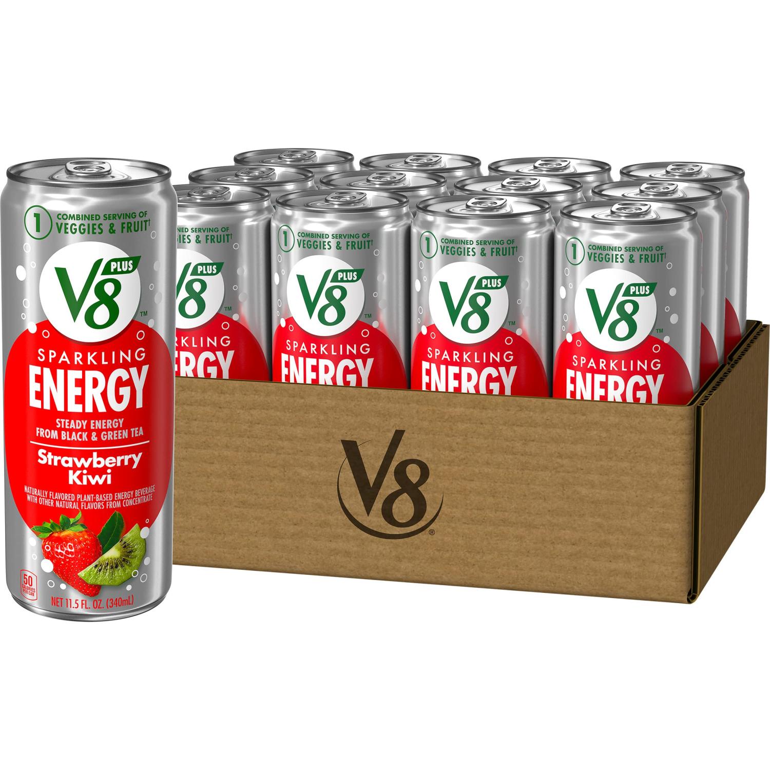 V8 +SPARKLING ENERGY Strawberry Kiwi Energy Drink, Made With Real Vegetable And Fruit Juices, 11