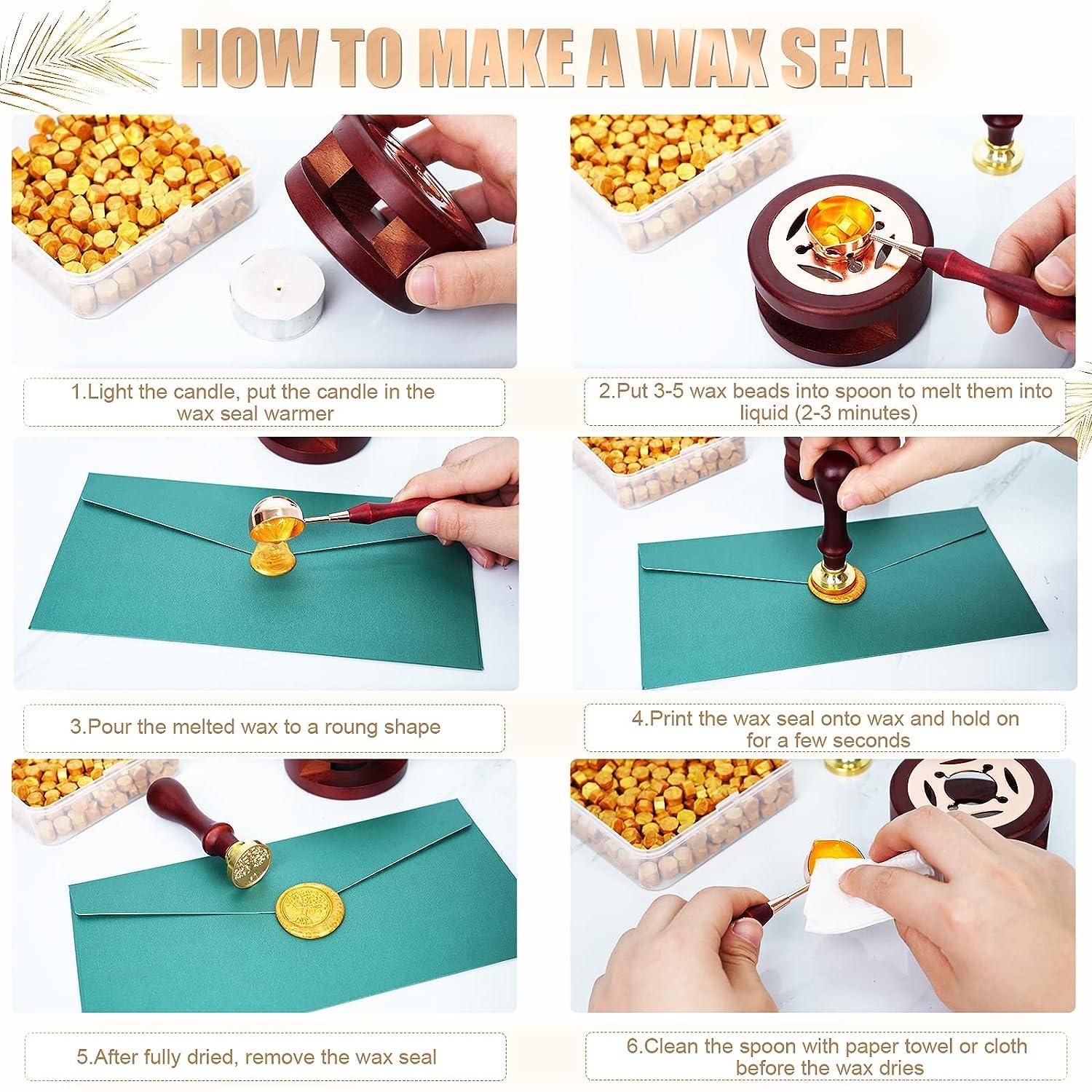 HT0017 Yagugu Wax Seal Stamp Kit, 357Pcs Wax Sealing Sets with Wax Beads,  Wax Stamp, Wax Seals Warmer, Spoon, Candles, Wax Seal Kit for