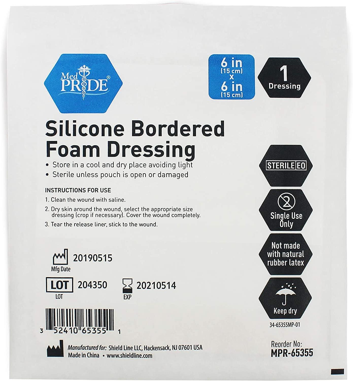 Medpride Adhesive Silicone Bordered Foam Wound Dressing Pads 6 inches
