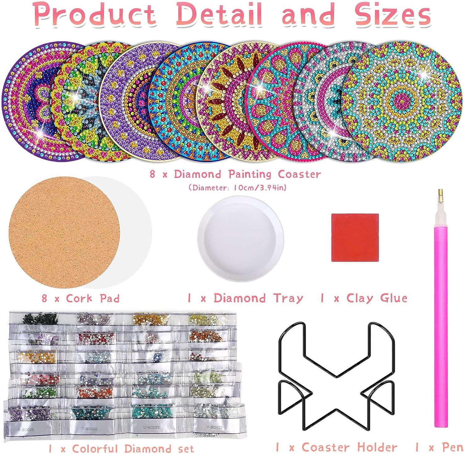 Billbotk Diamond Painting Coasters Kit 8 Pieces Mandala with Holder DIY Art  for Beginners Kids Mandala Style A