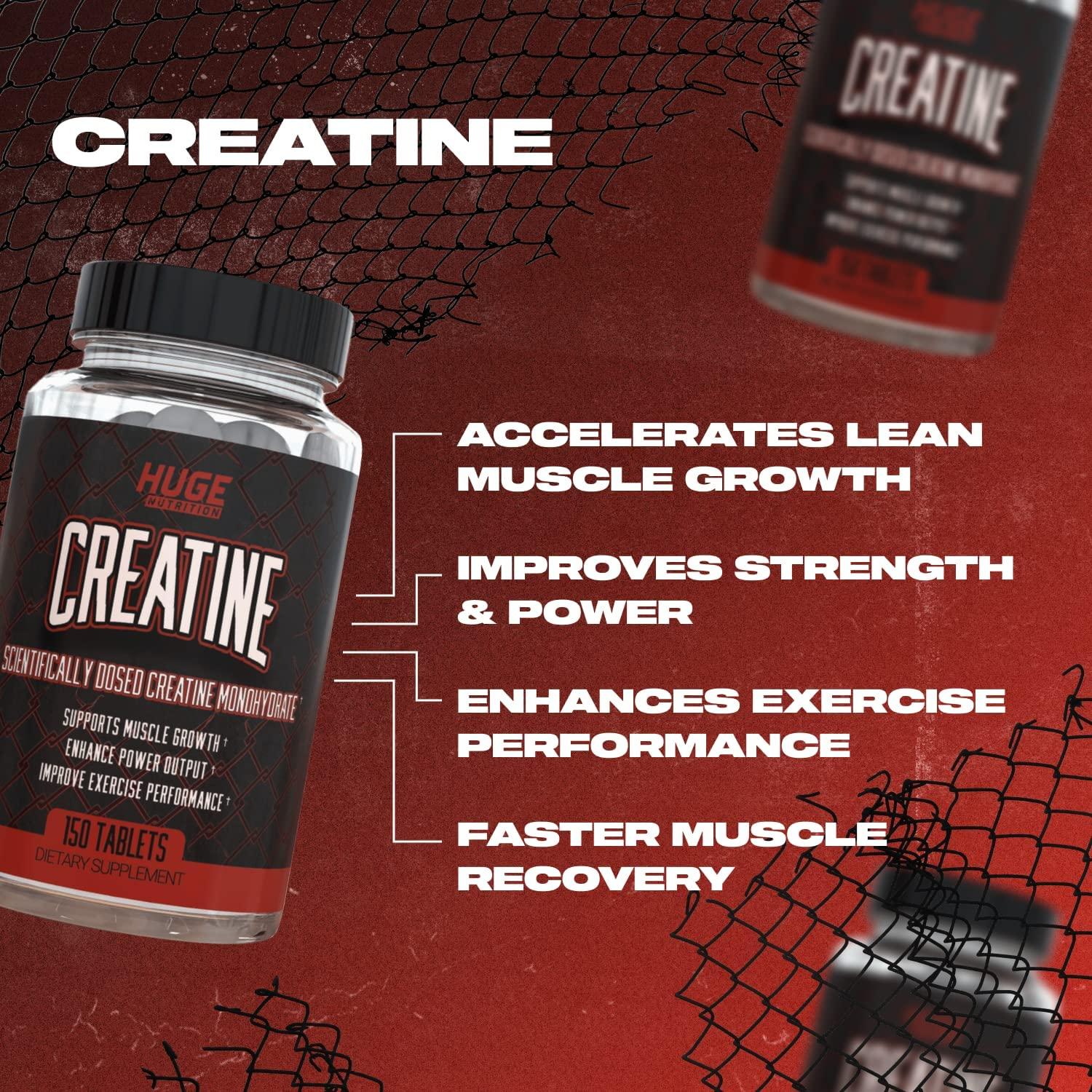 Huge Supplements Creatine Monohydrate Pills, 5000mg of Pure Creatine