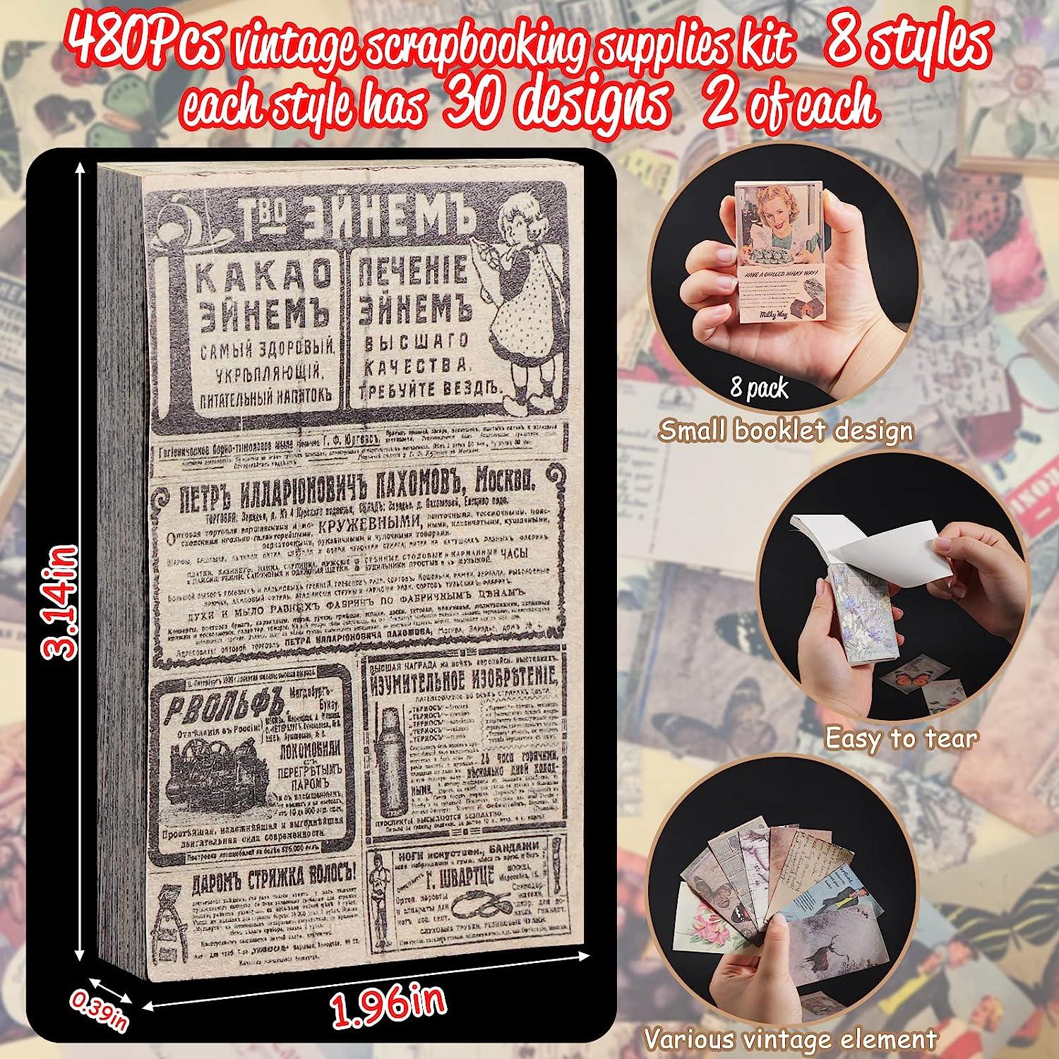 800pcs Vintage Scrapbooking Supplies, Mini Scrapbook Paper for Junk Journal  Supplies