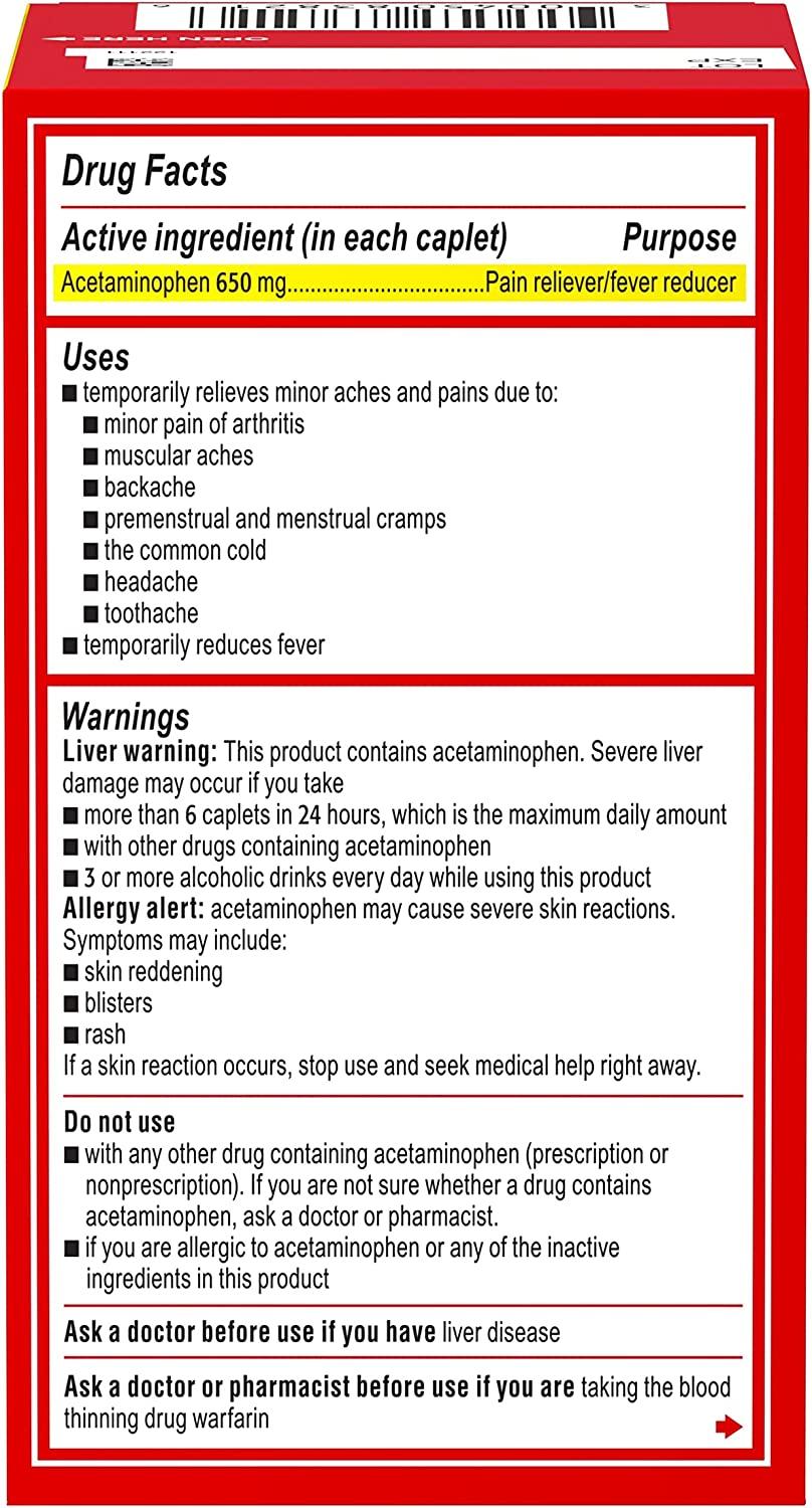 Tylenol 8 Hour Arthritis Joint Pain Acetaminophen Caplets 100 Count Arthritis Tablets100 ct