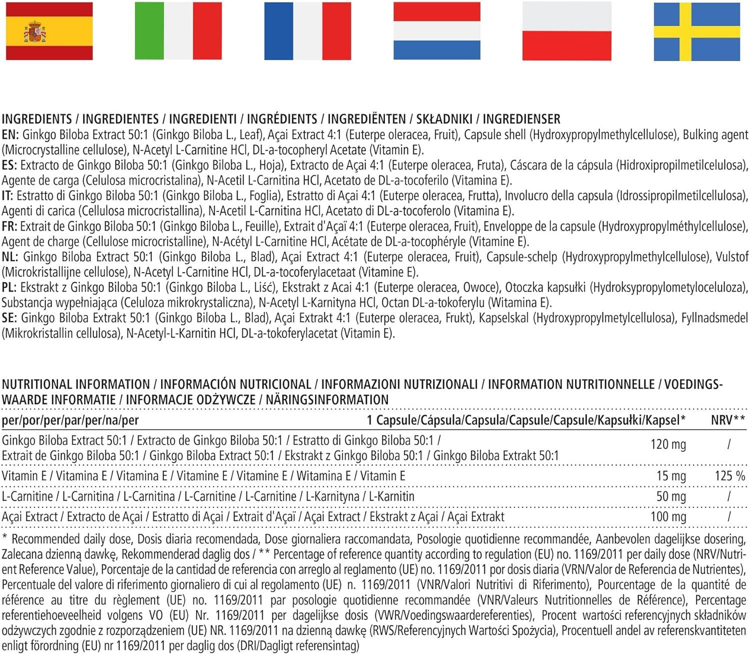 Ginkgo Biloba Capsules 6000mg with Acai LCarnitine and Vitamin E 100 Days Supply Memory and