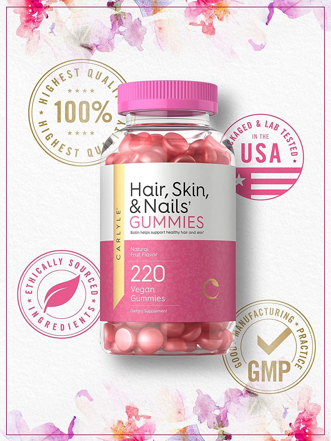 Hair, Skin and Nails Gummies 220 Count Fruit Flavor Gummy Vitamins