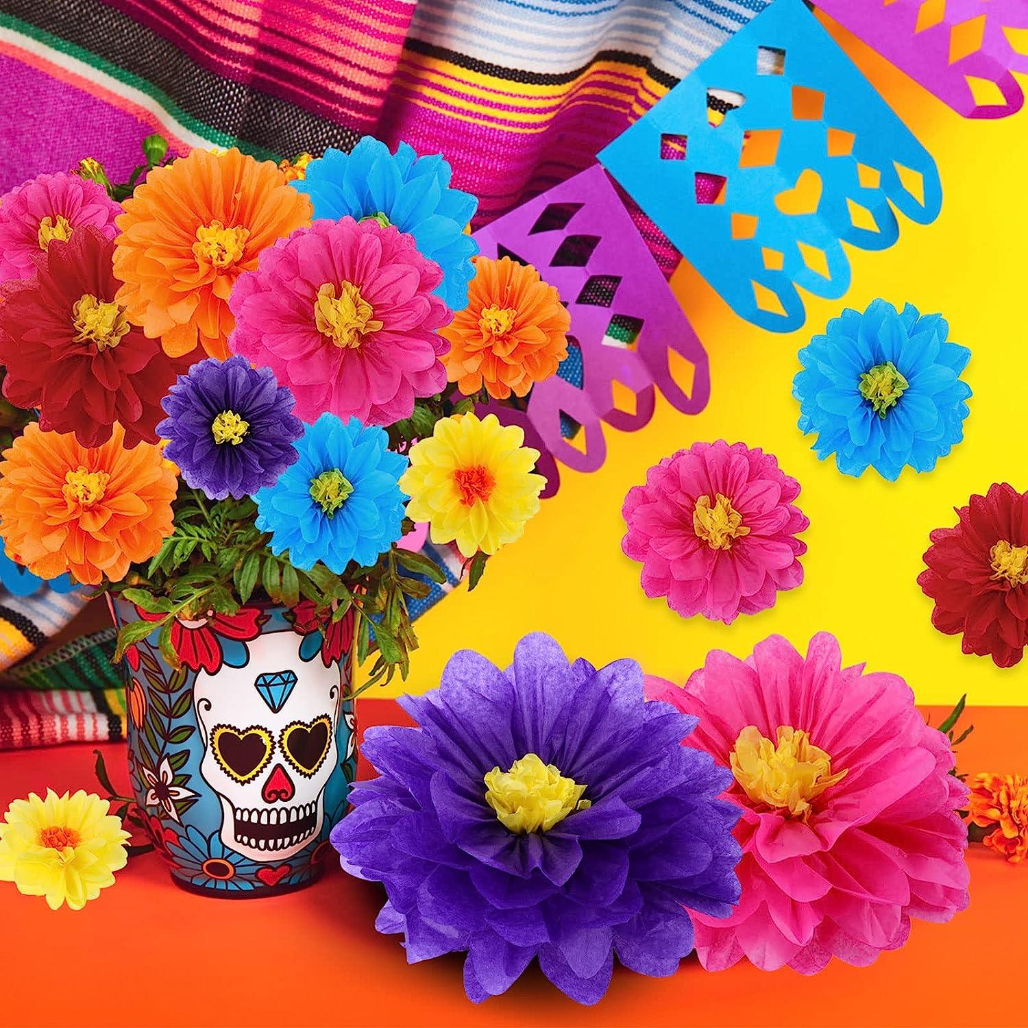 Mexican Paper Flowers Colorful Fiesta Paper Flowers Tissue Paper Flowers  Mexican Carnival Paper Flowers for Floral Party Backdrop Wedding Birthday  Party Craft Wall Decor 6 8 10 (18 Pieces)