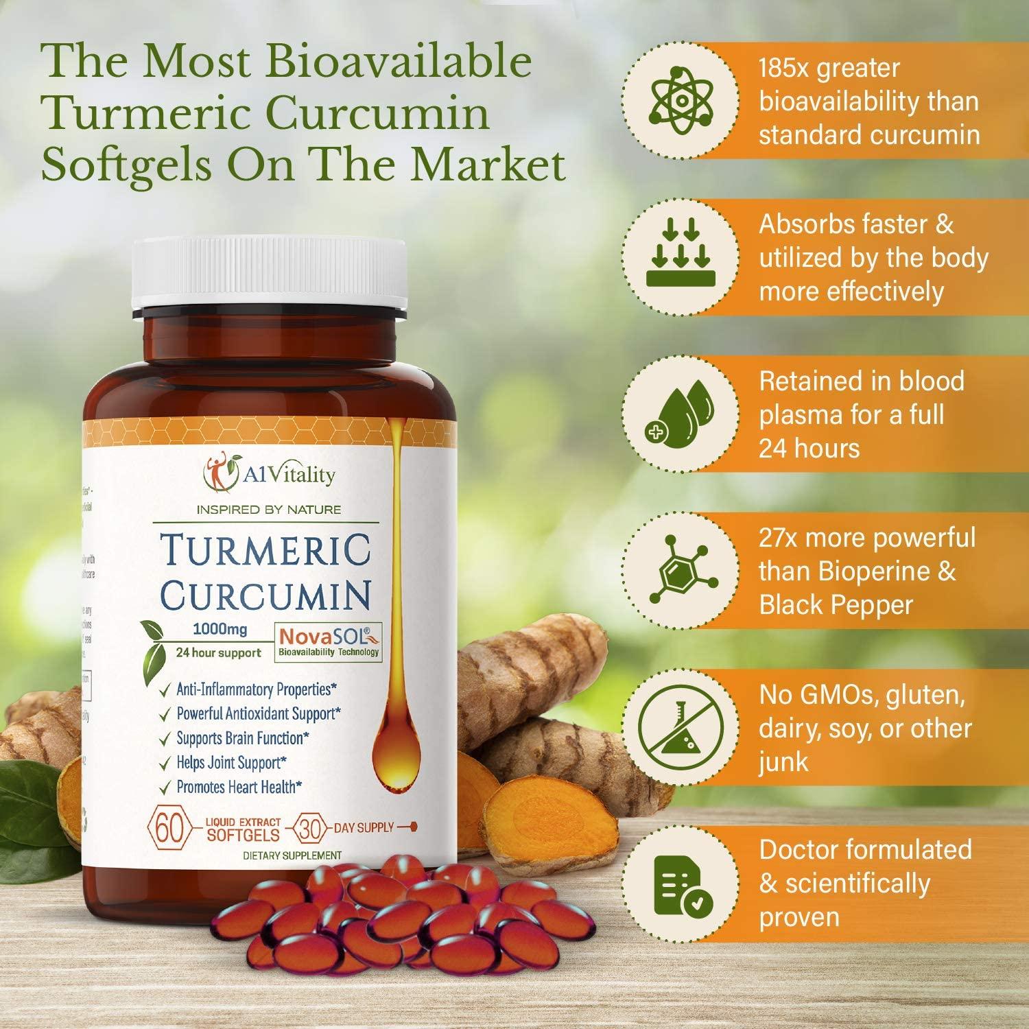 A1 Vitality Turmeric Curcumin NovaSOL Supplements 1000mg Powerful